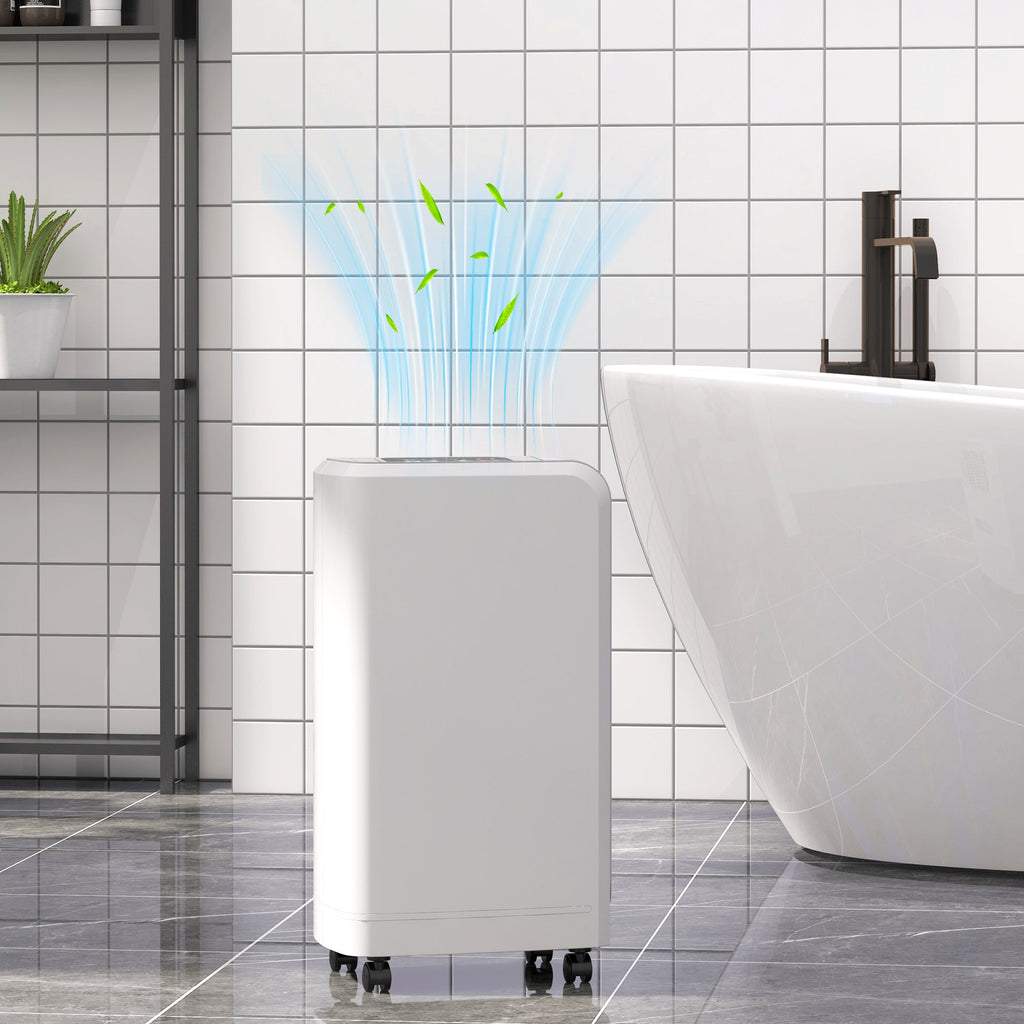 HOMCOM Desumidificador Elétrico 12L/dia Depósito de Água de 2,5L Desumidificador com Rodas Temporizador de 24 Horas Ecrã Digital de Humidade Desumidificador de Humidade para Dormitório Branco - A minha loja