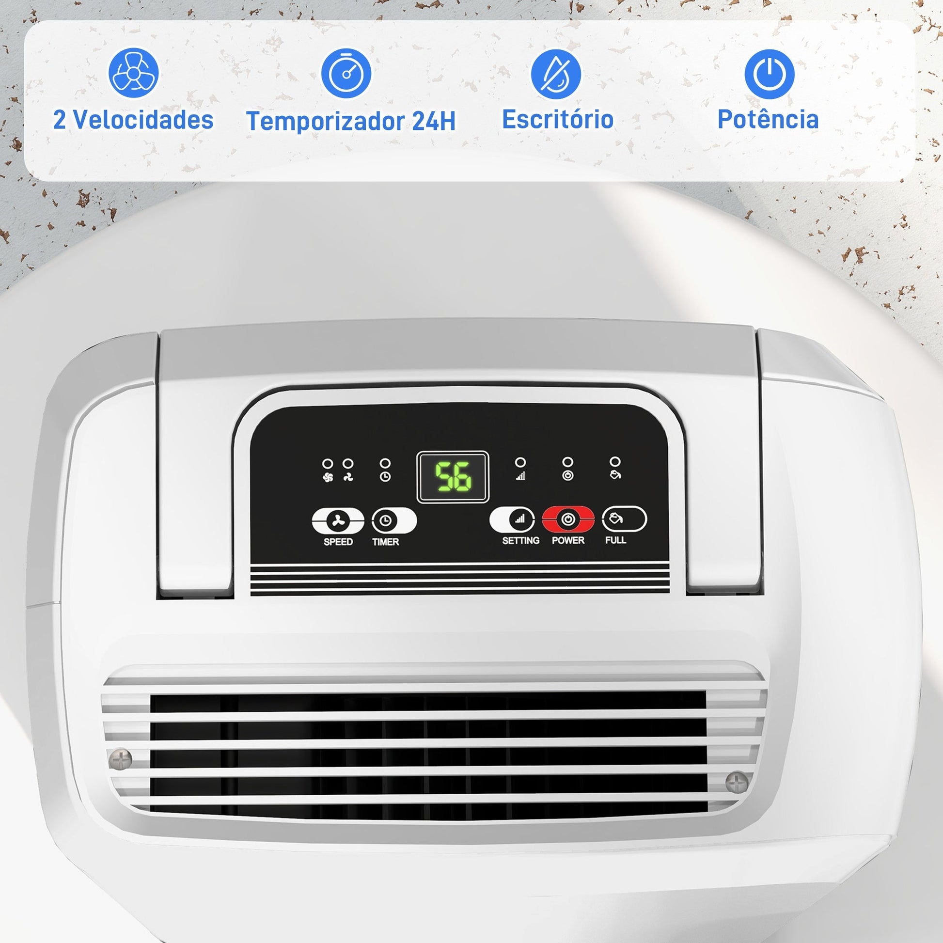 HOMCOM Desumidificador Elétrico 12L/dia Depósito de Água de 2,5L Desumidificador com Rodas Temporizador de 24 Horas Ecrã Digital de Humidade Desumidificador de Humidade para Dormitório Branco - A minha loja