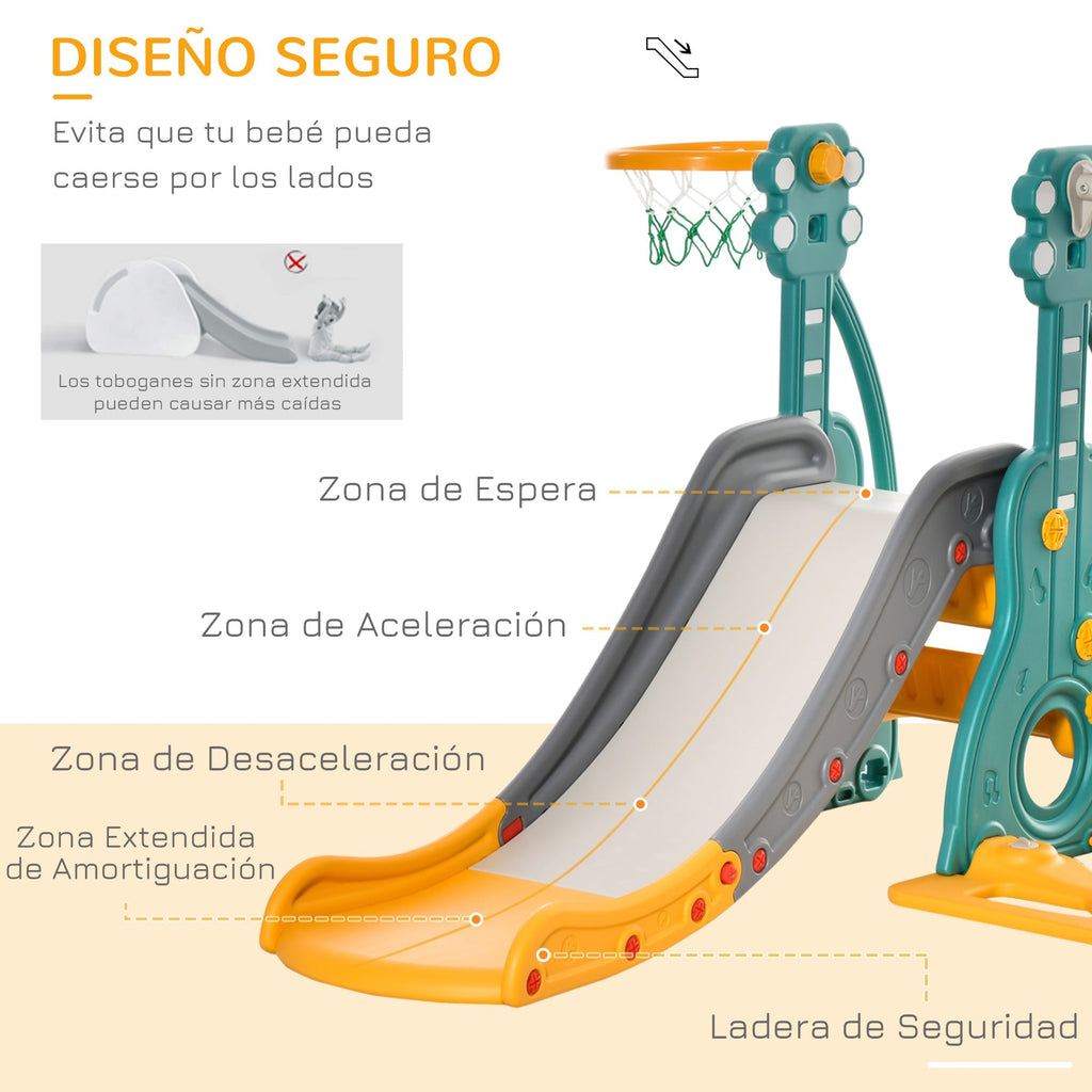HOMCOM Escorega Infantil com Baloiço e Cesta de Basquetebol 3 em 1 para 18 - 36 Meses com Assento Ajustável Parque Infantil para Interior e Exterior 152x149x107cm Multicor - A minha loja