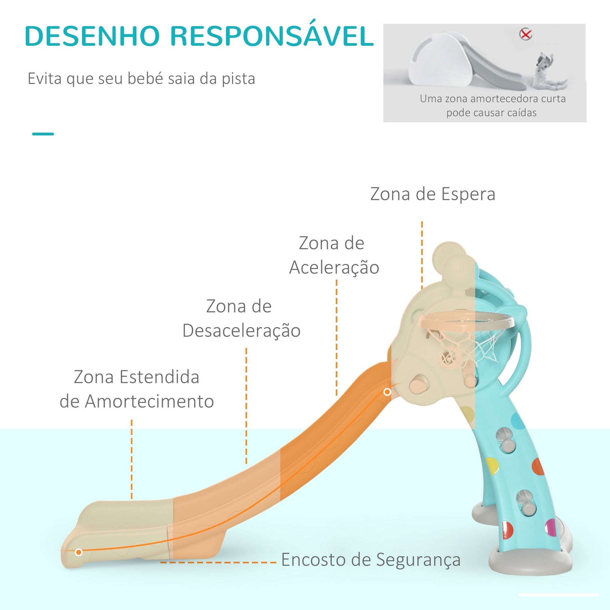 HOMCOM Escorrega Infantil Dobrável com Cesta de Basquetebol para Crianças acima de 18 meses Modelo Girafa para Interiores e Exteriores 140x87x75cm Azul e Cinza - A minha loja