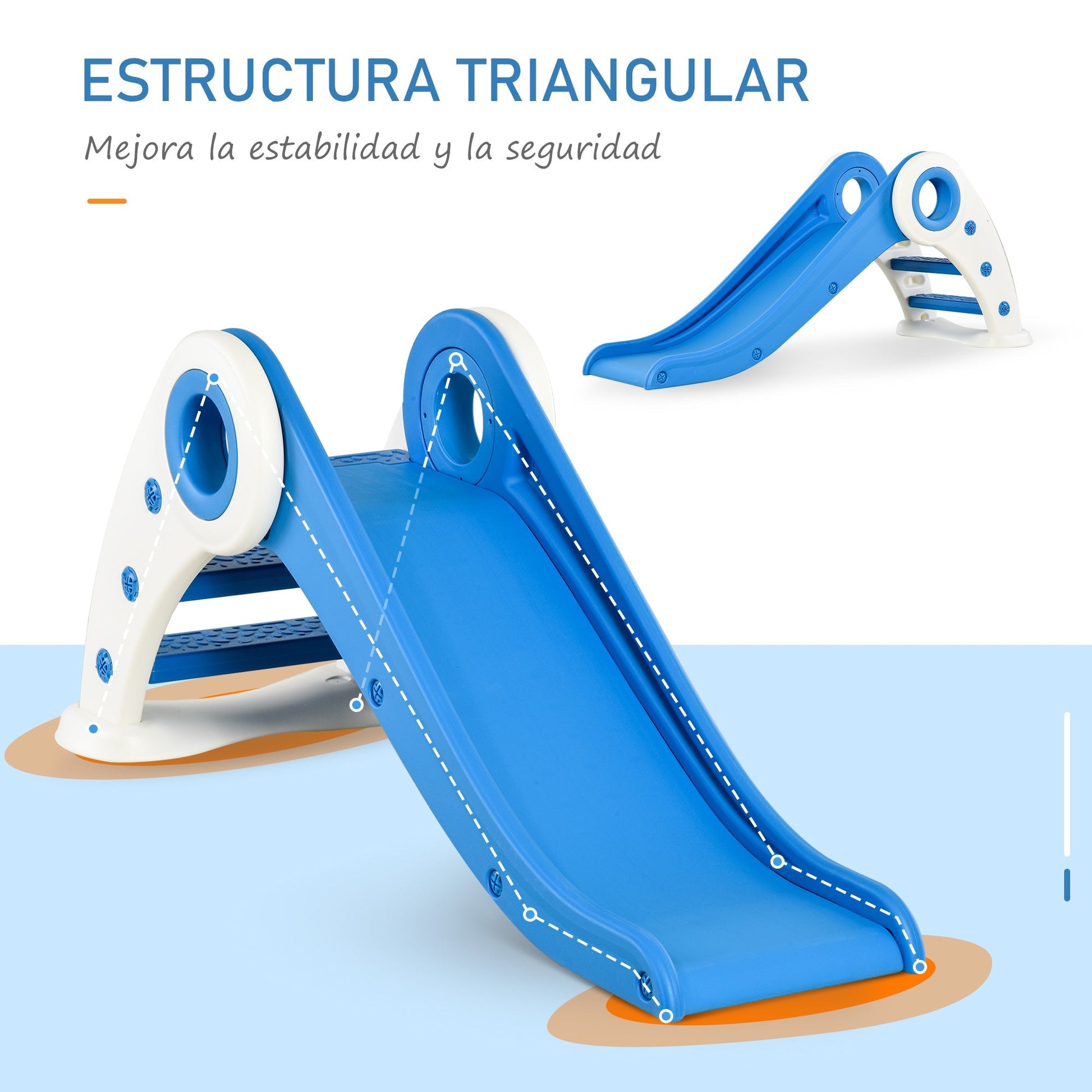 HOMCOM Escorrega infantil para crianças acima de 3 anos Escorrega largo dobrável com escadas rampa longa para jardim parque interiores 120x50x56 cm Azul - A minha loja
