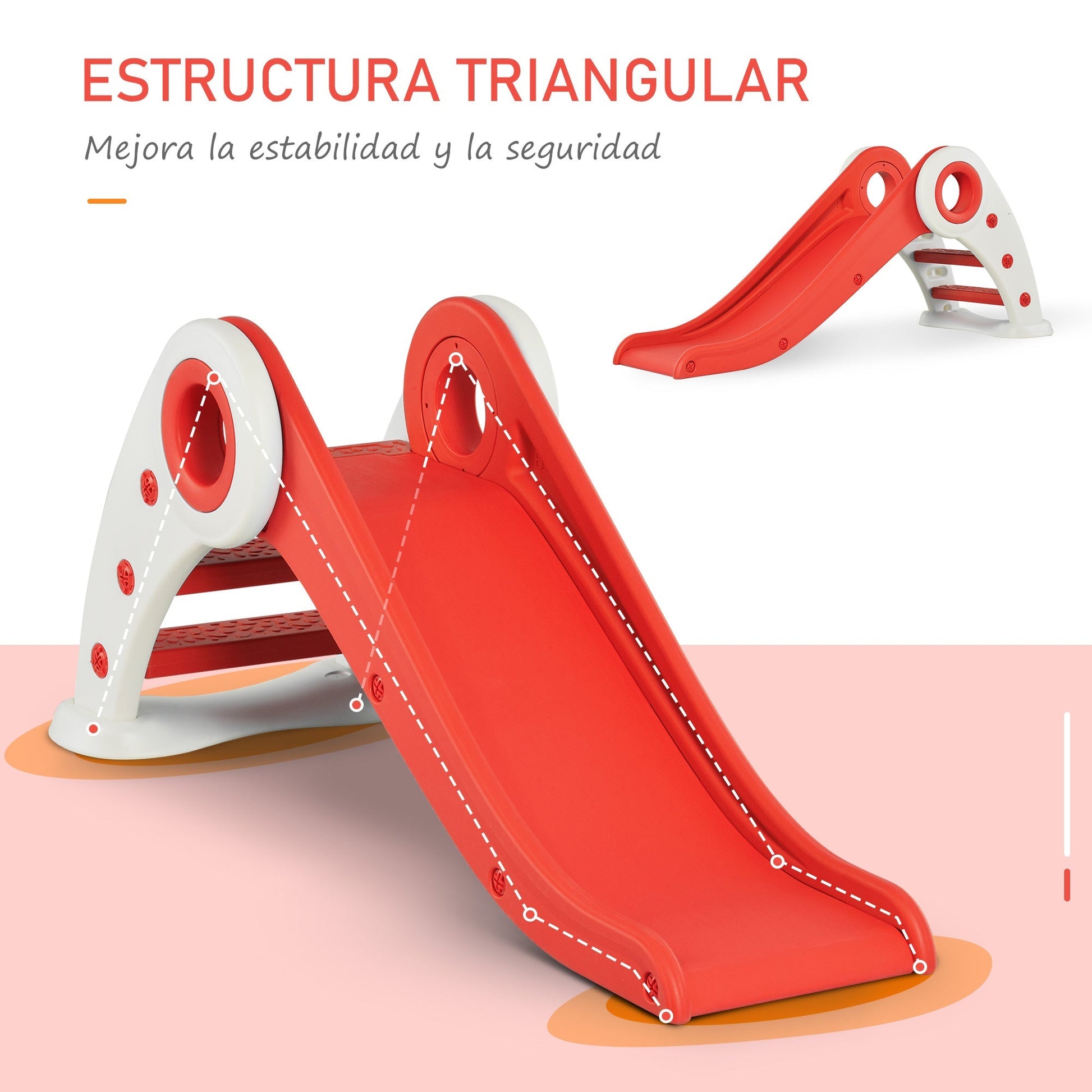 HOMCOM Escorrega infantil para crianças acima de 3 anos Escorrega largo dobrável com escadas rampa longa para jardim parque interiores 120x50x56 cm Vermelho - A minha loja