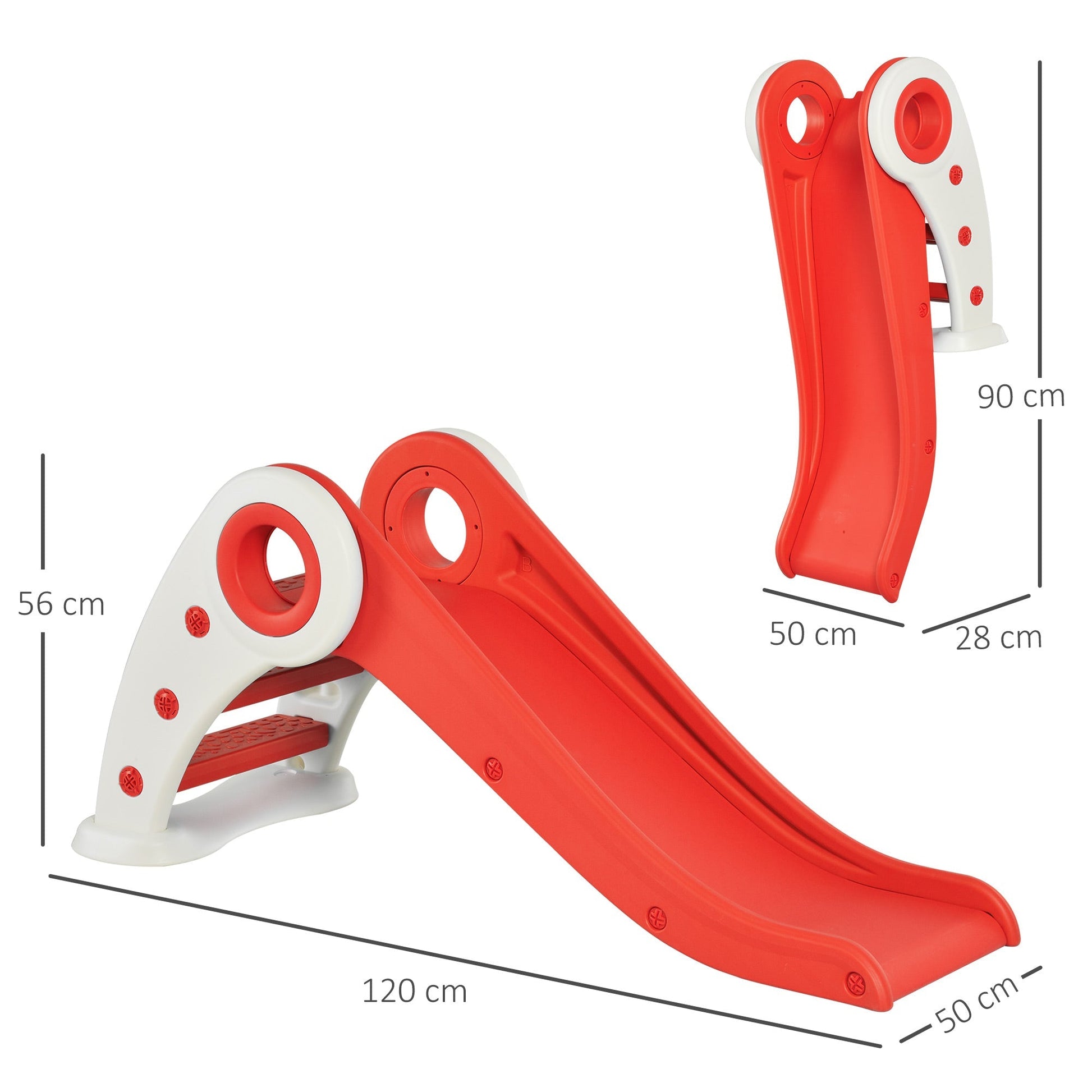 HOMCOM Escorrega infantil para crianças acima de 3 anos Escorrega largo dobrável com escadas rampa longa para jardim parque interiores 120x50x56 cm Vermelho - A minha loja