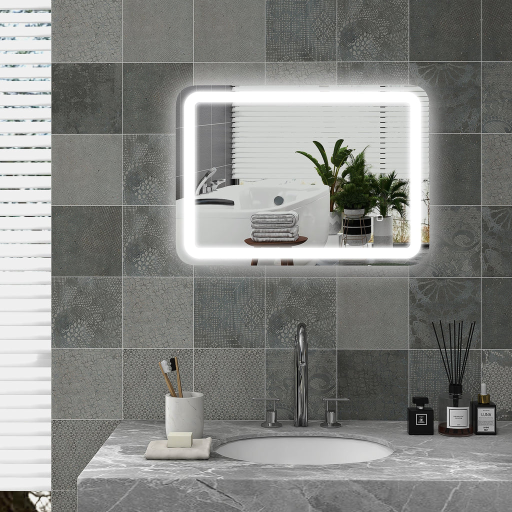 HOMCOM Espelho Casa de banho com Luzes LED 70x50 cm Espelho de Parede Antiembaciamento com 3 Temperaturas de Cor Ajustável e Função de Memória Horizontal e Vertical Prata - A minha loja