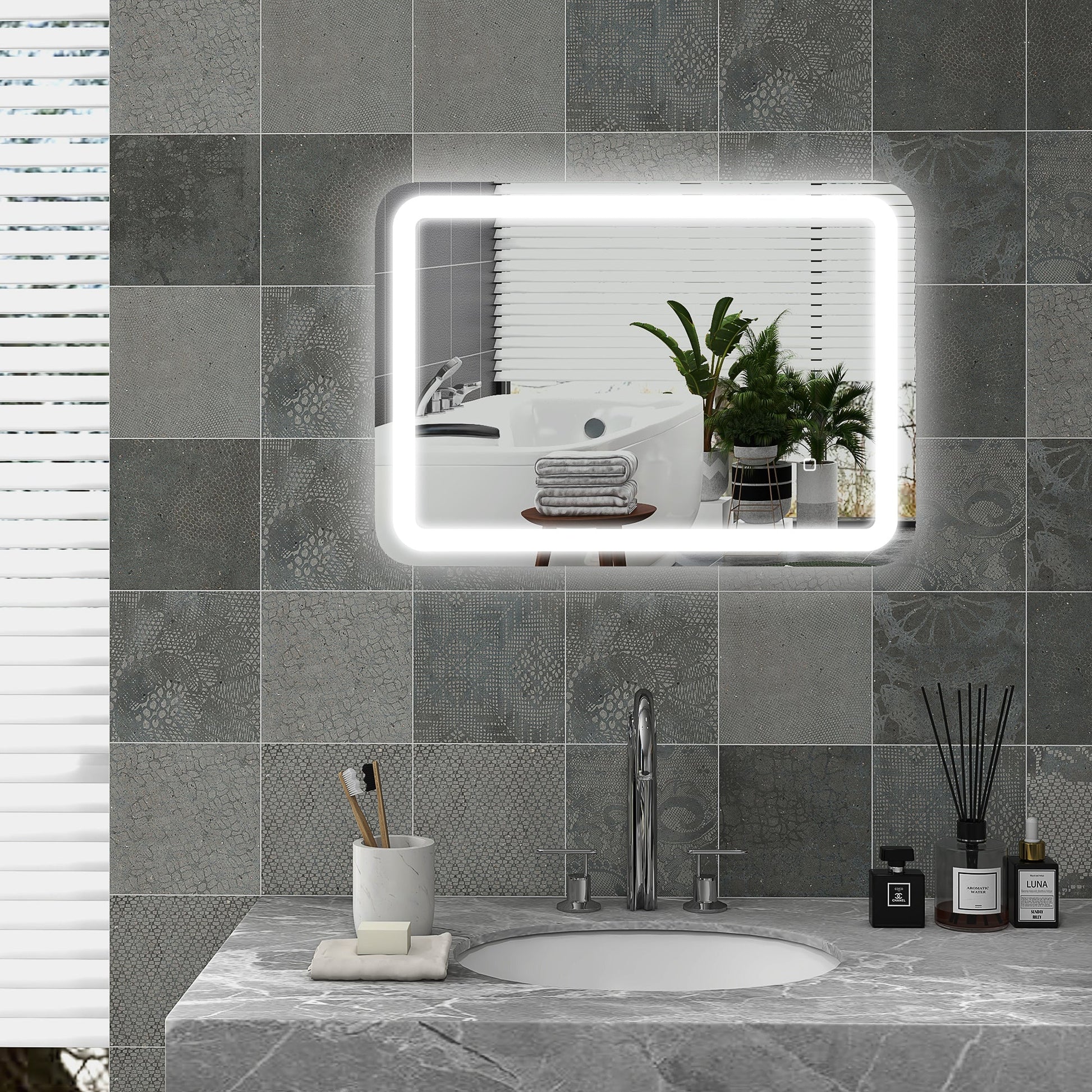 HOMCOM Espelho Casa de banho com Luzes LED 70x50 cm Espelho de Parede Antiembaciamento com 3 Temperaturas de Cor Ajustável e Função de Memória Horizontal e Vertical Prata - A minha loja