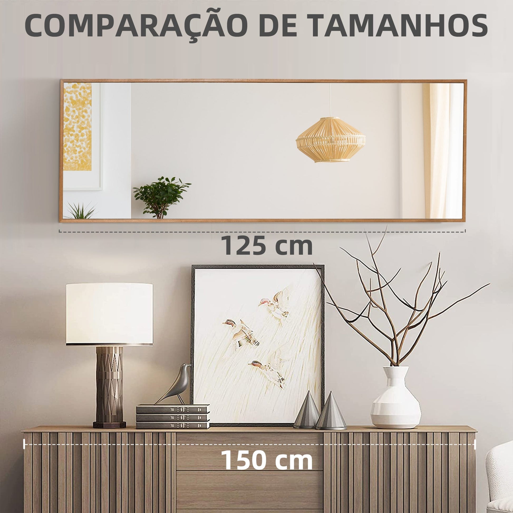 HOMCOM Espelho de Parede 45x125 cm Espelho de Corpo Inteiro de Madeira Estilo Moderno Decoração para Sala de Estar dormitório Entrada Madeira - A minha loja