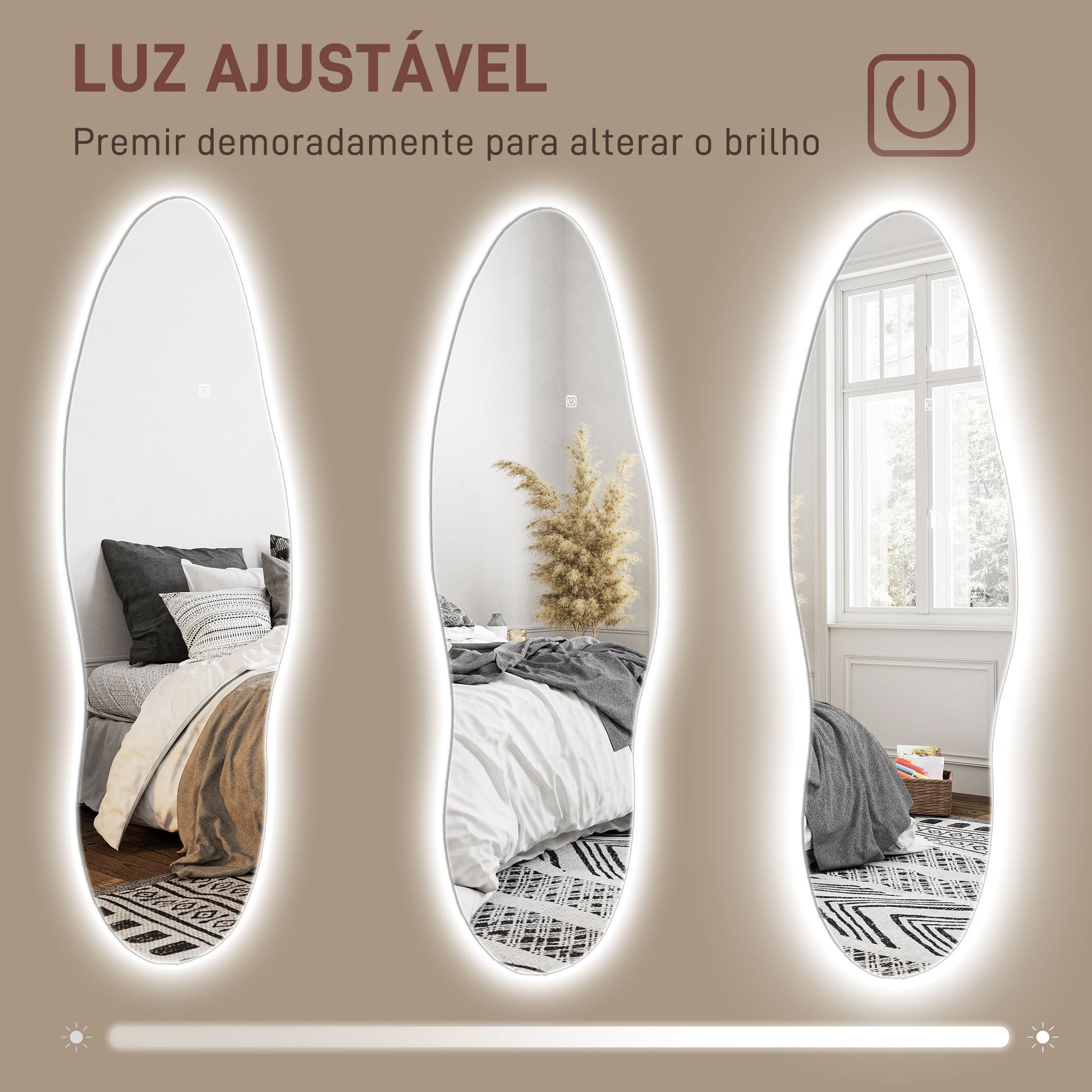 HOMCOM Espelho de Pé com Luzes LED 40x120 cm Espelho de Parede sem Moldura com Iluminação em 3 Cores Função de Memória e Controlo Tátil Transparente - A minha loja