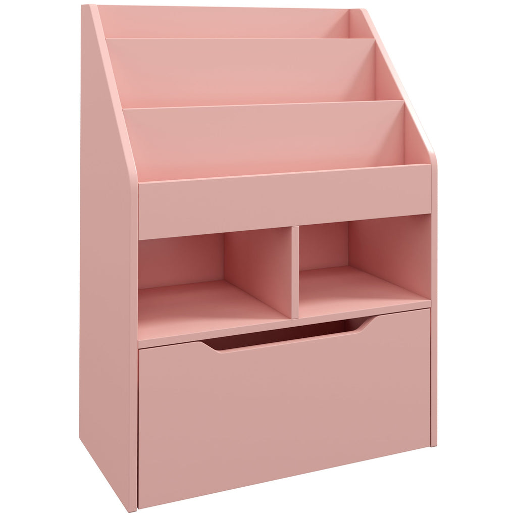 HOMCOM Estante de Madeira para Brinquedos com 3 Compartimentos 2 Prateleiras e Gaveta Móvel com 4 Rodas Estante para Livros Infantil para Dormitório Infantil Sala de Jogos 60x29,9x90 cm Rosa - A minha loja