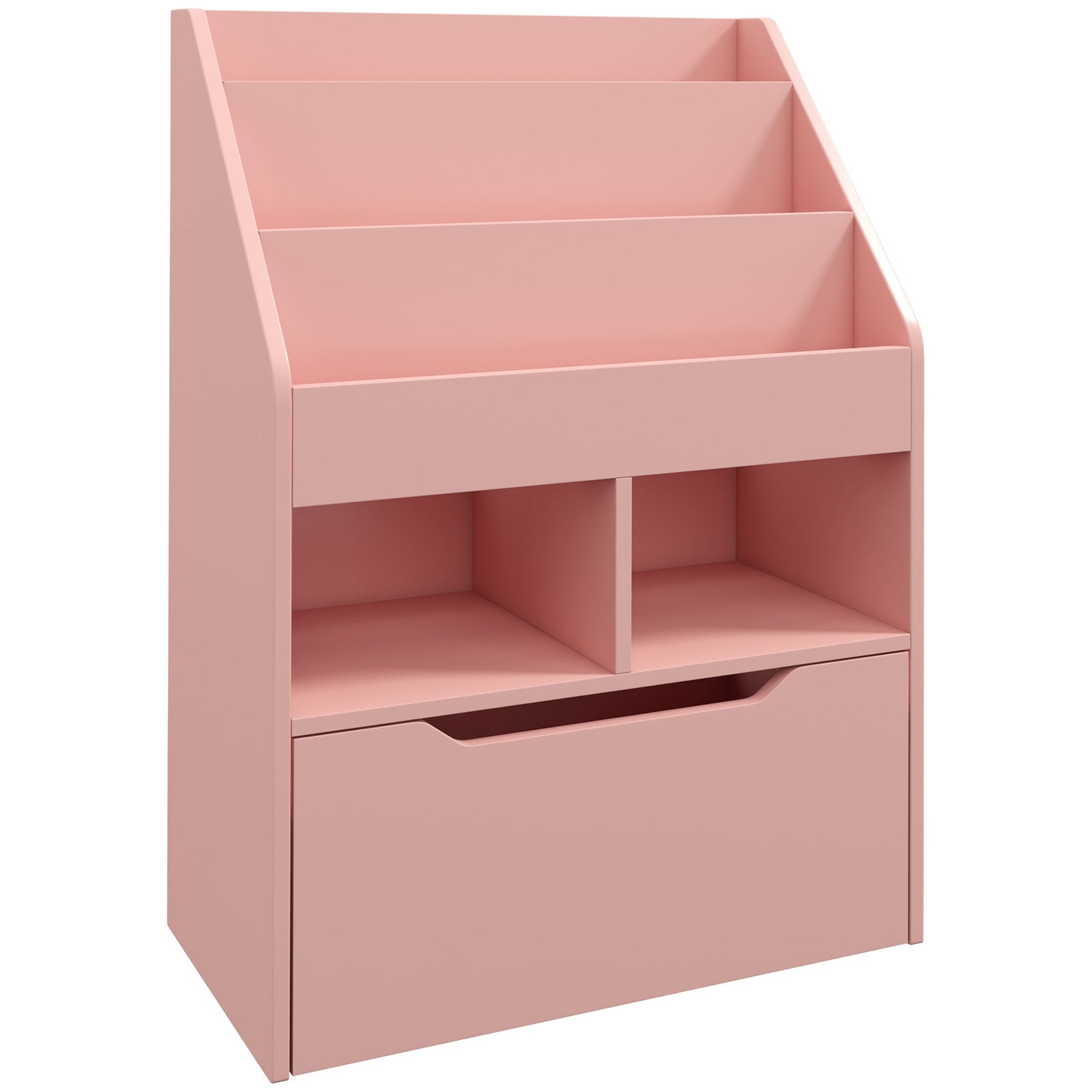 HOMCOM Estante de Madeira para Brinquedos com 3 Compartimentos 2 Prateleiras e Gaveta Móvel com 4 Rodas Estante para Livros Infantil para Dormitório Infantil Sala de Jogos 60x29,9x90 cm Rosa - A minha loja