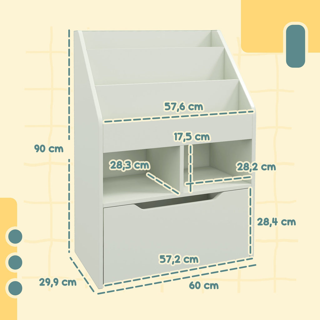 HOMCOM Estante de Madeira para Brinquedos com 3 Compartimentos 2 Prateleiras e Gaveta Móvel com 4 Rodas Estante para Livros Infantil para Dormitório Infantil Sala de Jogos 60x29,9x90 cm Verde - A minha loja