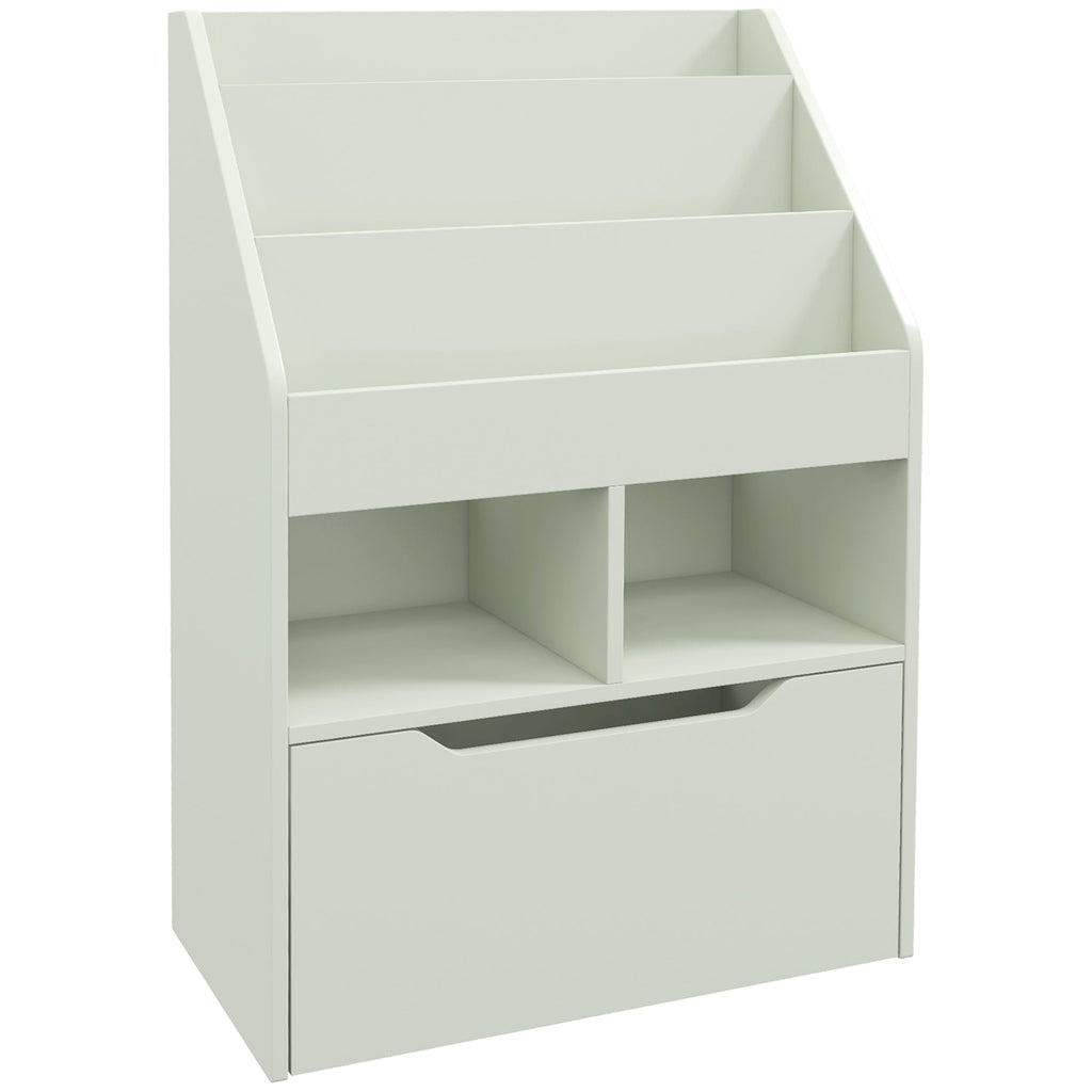 HOMCOM Estante de Madeira para Brinquedos com 3 Compartimentos 2 Prateleiras e Gaveta Móvel com 4 Rodas Estante para Livros Infantil para Dormitório Infantil Sala de Jogos 60x29,9x90 cm Verde - A minha loja