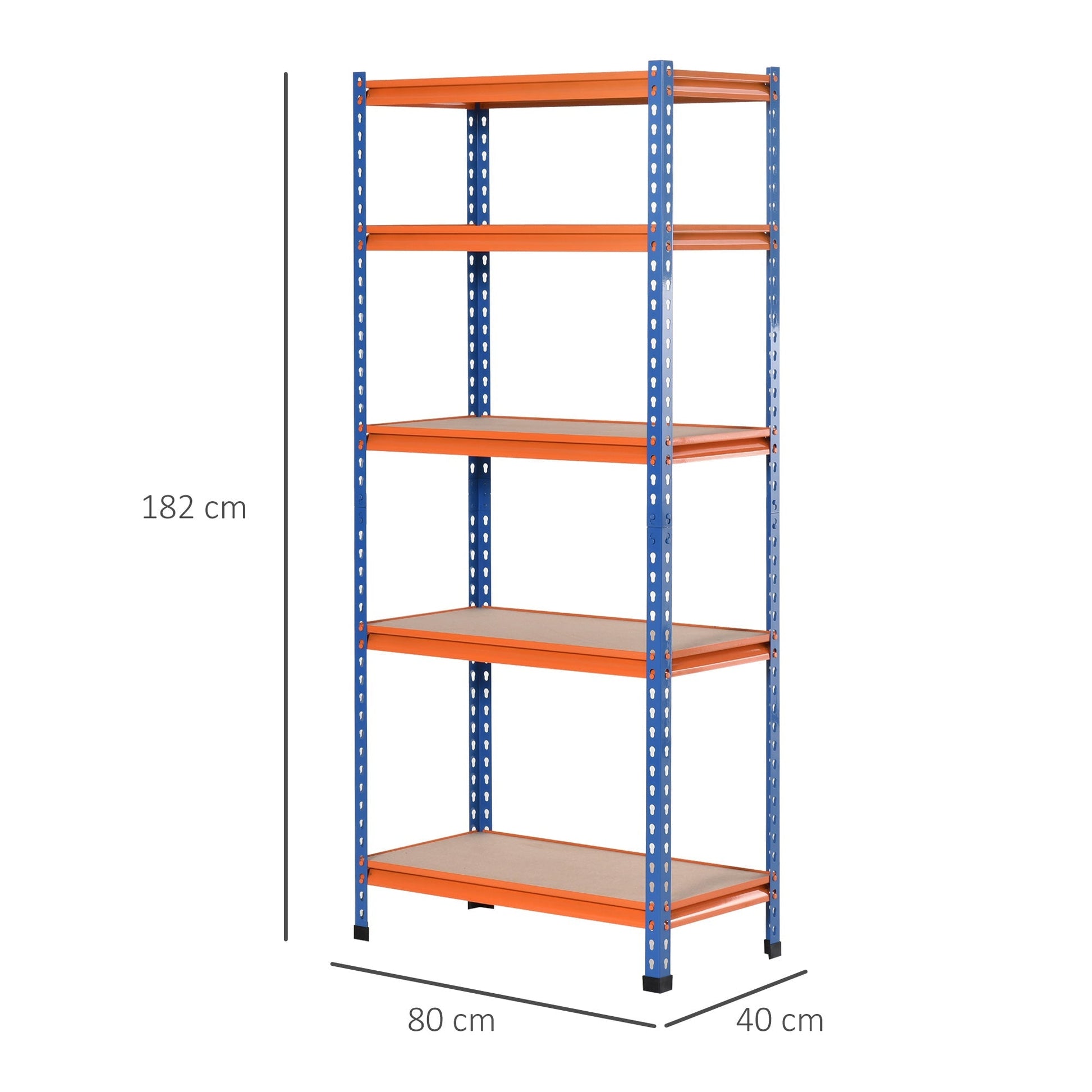 HOMCOM Estante Metálica de Armazenamento 80x40x182cm com 5 Prateleiras Altura Ajustável Carga Máxima por Prateleira 300kg para Armazenamento Garagem Oficina Azul e Laranja - A minha loja