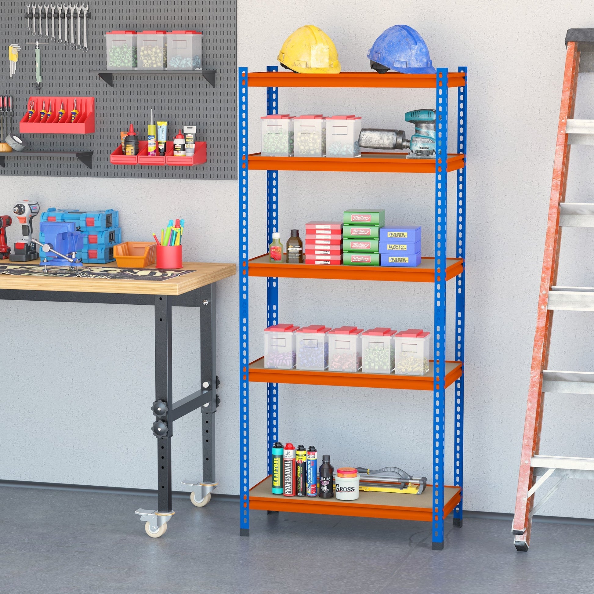 HOMCOM Estante Metálica de Armazenamento 80x40x182cm com 5 Prateleiras Altura Ajustável Carga Máxima por Prateleira 300kg para Armazenamento Garagem Oficina Azul e Laranja - A minha loja