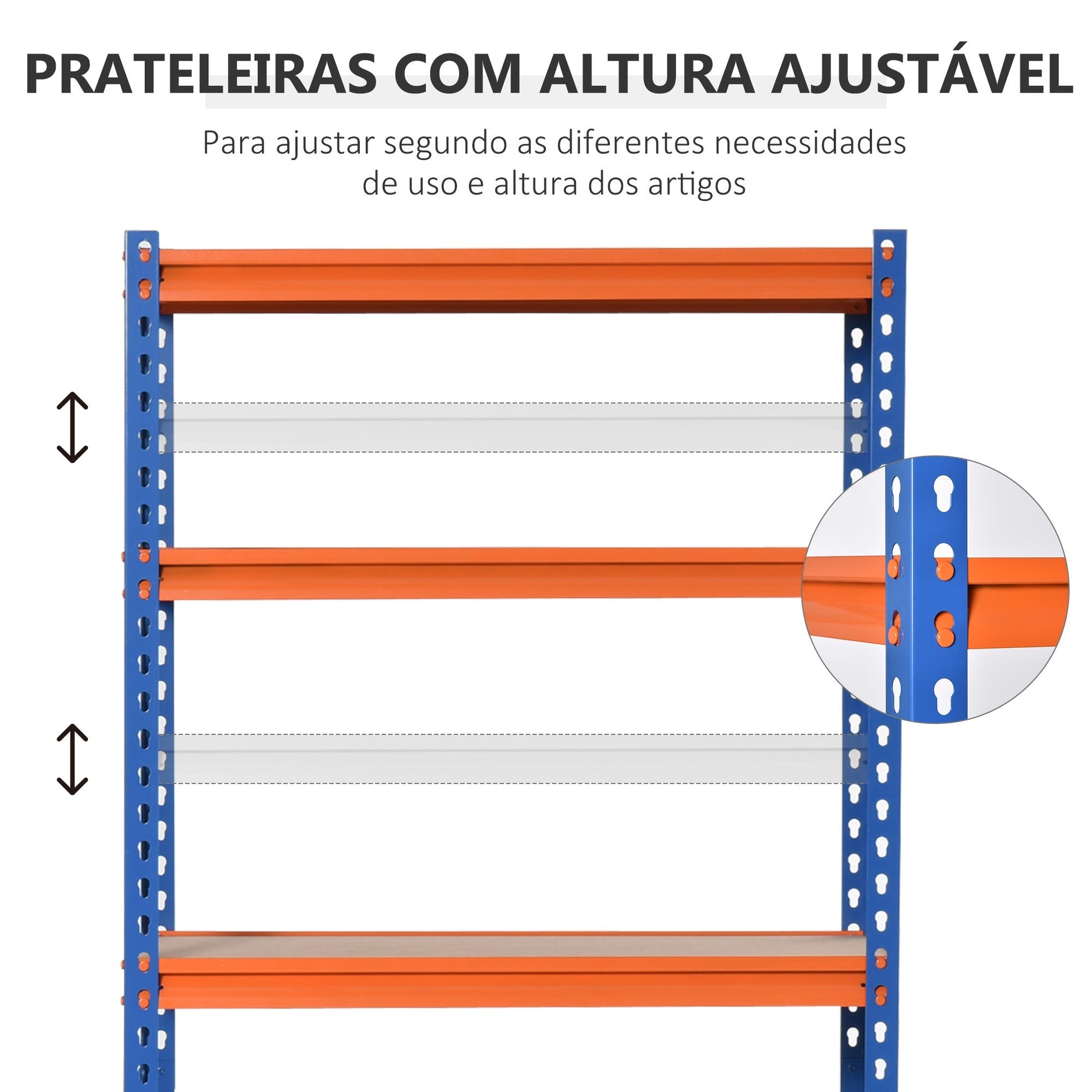 HOMCOM Estante Metálica de Armazenamento 80x40x182cm com 5 Prateleiras Altura Ajustável Carga Máxima por Prateleira 300kg para Armazenamento Garagem Oficina Azul e Laranja - A minha loja