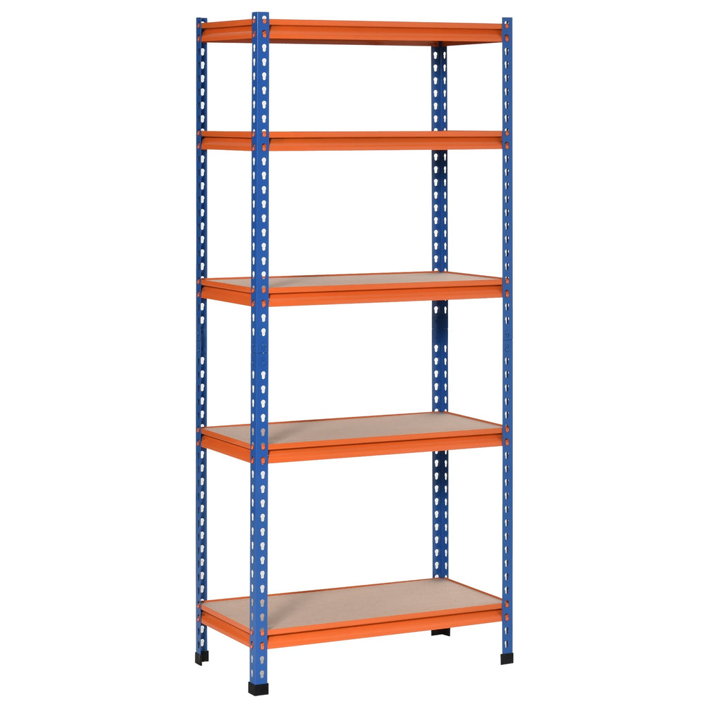 HOMCOM Estante Metálica de Armazenamento 80x40x182cm com 5 Prateleiras Altura Ajustável Carga Máxima por Prateleira 300kg para Armazenamento Garagem Oficina Azul e Laranja - A minha loja