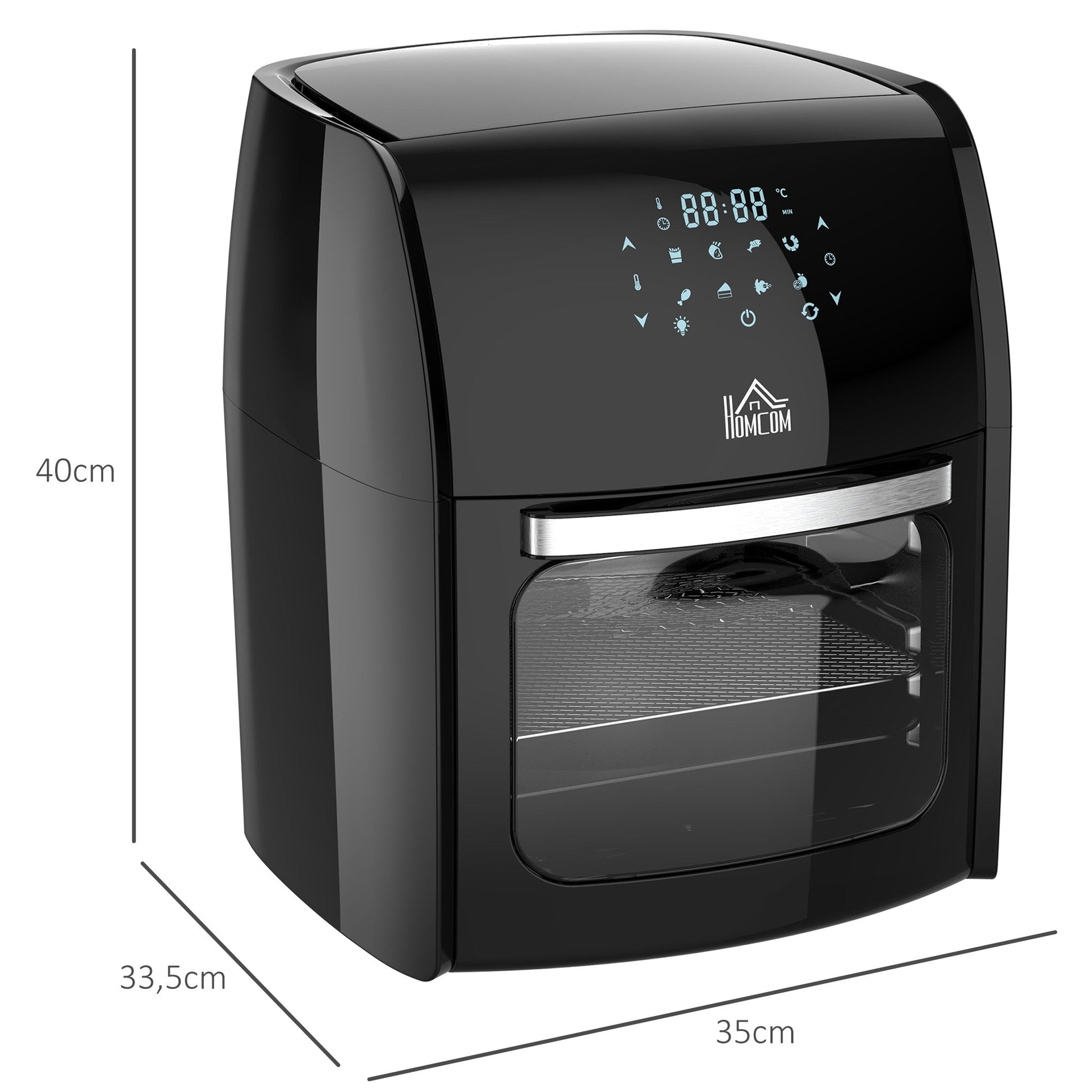 HOMCOM Fritadeira sem Óleo 3 em 1 12L Fritadeira sem Óleo 1800W Forno de Ar Desidratador com 8 Programas Função de Iluminação Ecrã Digital Janela de Visualização 35x33,5x40 cm Preto - A minha loja