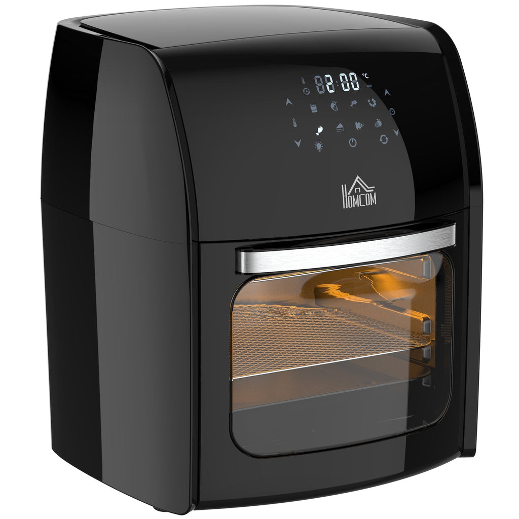 HOMCOM Fritadeira sem Óleo 3 em 1 12L Fritadeira sem Óleo 1800W Forno de Ar Desidratador com 8 Programas Função de Iluminação Ecrã Digital Janela de Visualização 35x33,5x40 cm Preto - A minha loja