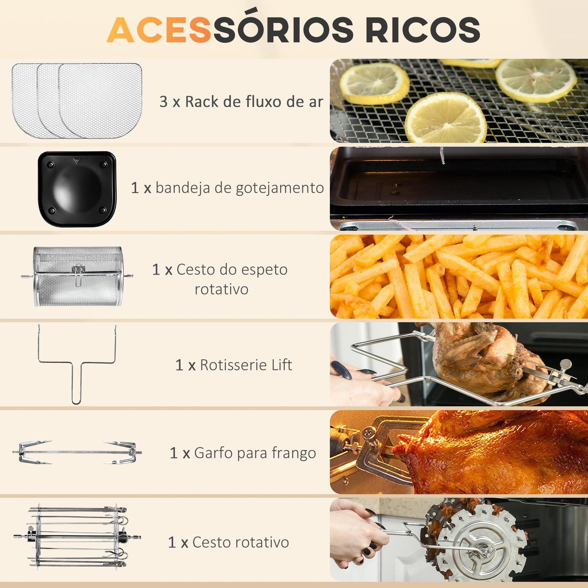 HOMCOM Fritadeira sem Óleo 3 em 1 12L Fritadeira sem Óleo 1800W Forno de Ar Desidratador com 8 Programas Função de Iluminação Ecrã Digital Janela de Visualização 35x33,5x40 cm Preto - A minha loja