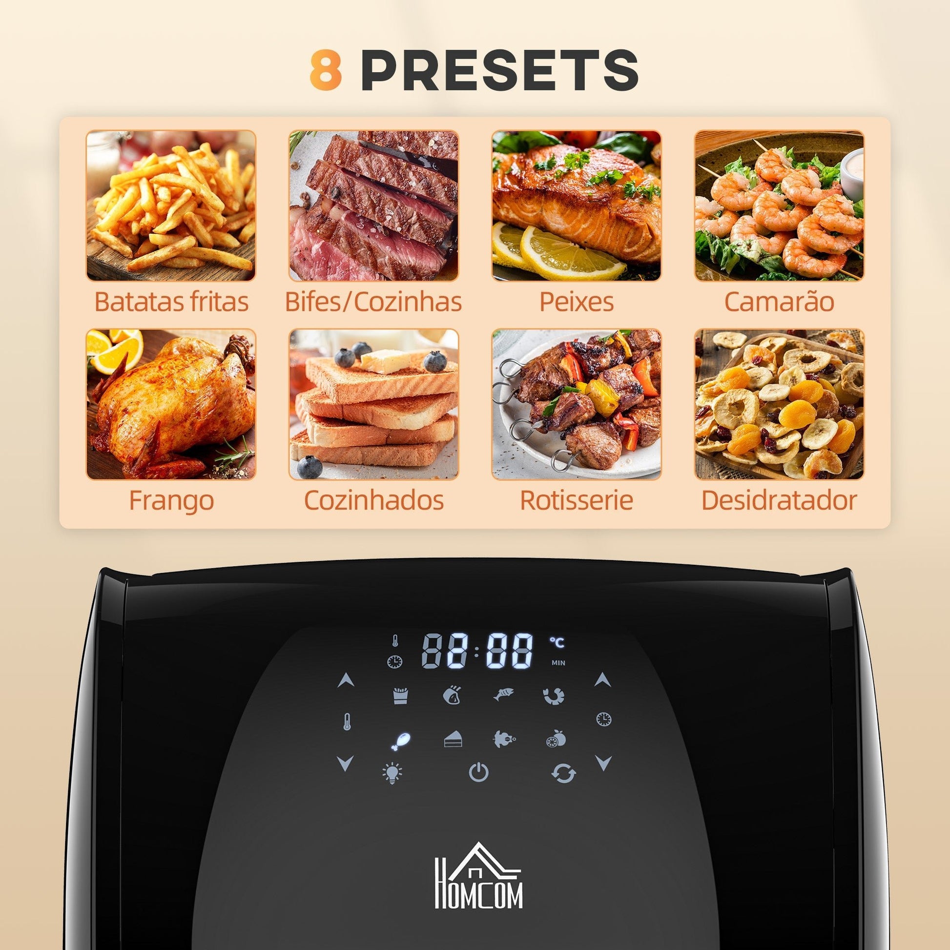 HOMCOM Fritadeira sem Óleo 3 em 1 12L Fritadeira sem Óleo 1800W Forno de Ar Desidratador com 8 Programas Função de Iluminação Ecrã Digital Janela de Visualização 35x33,5x40 cm Preto - A minha loja
