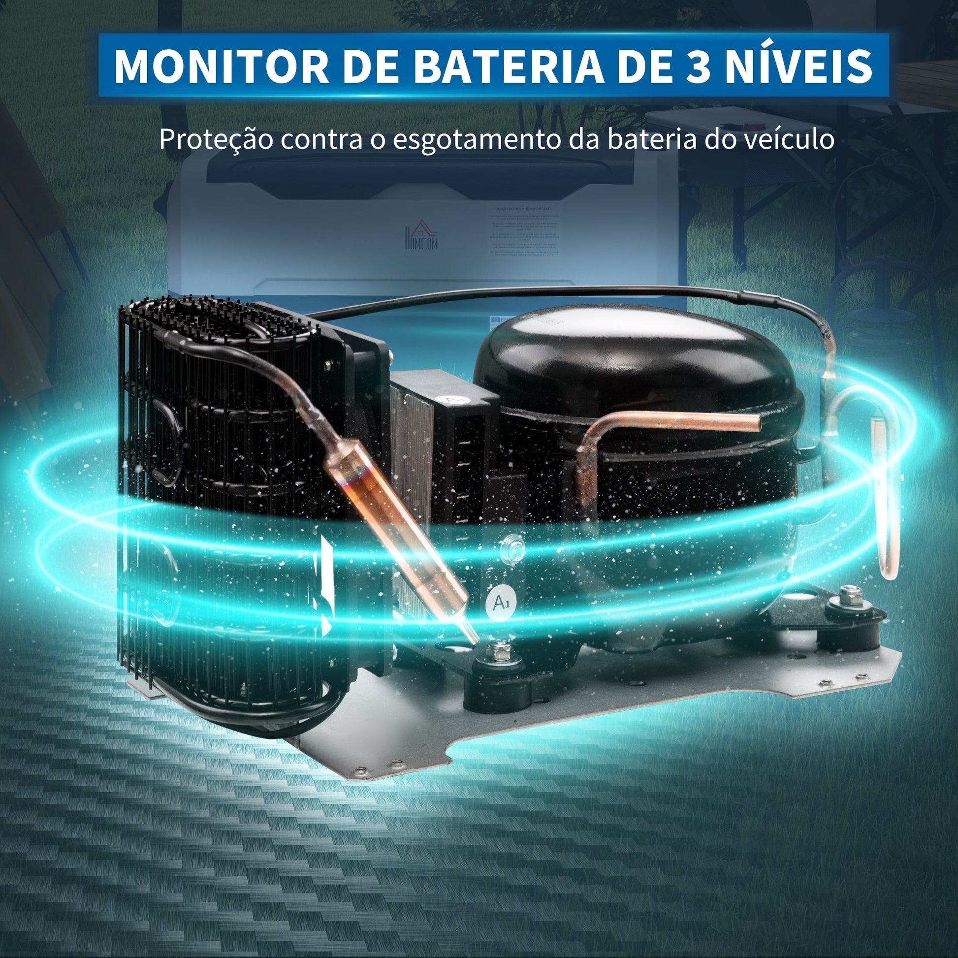 HOMCOM Geleira Elétrica de Compressor Portátil 30,5L para Carro - 20℃ a 20℃ 12 / 24V CC e 100 - 240V AC com 2 Rodas Alças e Compartimento Congelador para Campismo Viagens 56,8x33x26,2 cm Preto - A minha loja