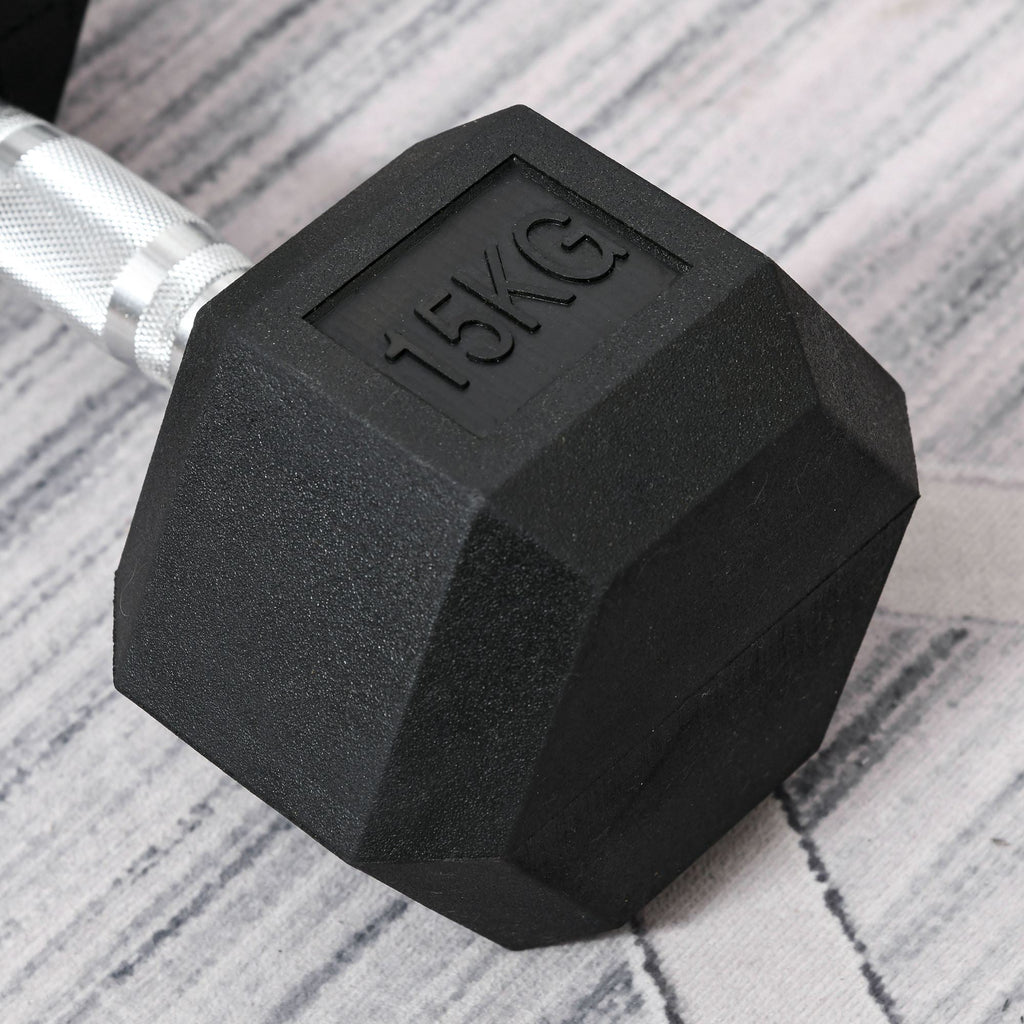 HOMCOM Haltere Hexagonal 15 kg Haltere com Barra de Conexão Metálica para treino em Casa Ginásio Escritório Preto e Prata - A minha loja