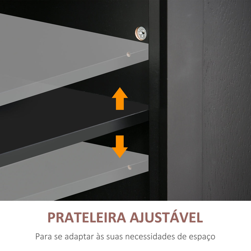 HOMCOM Ilha de Cozinha com Rodas Móvel Auxiliar de Cozinha com 2 Gavetas 4 Portas Suporte para Temperos e Barra Lateral 111x44,5x82,5 cm Preto e Madeira - A minha loja