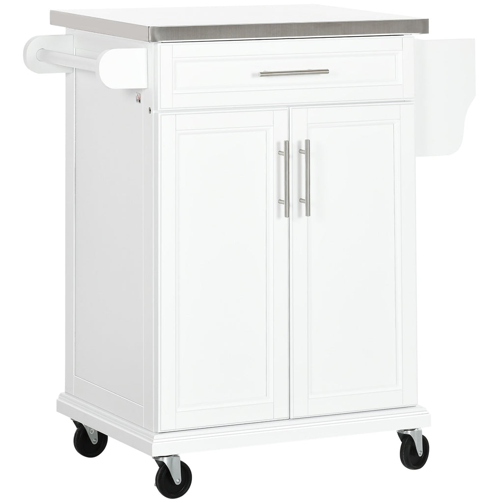 HOMCOM Ilha de Cozinha Móvel Auxiliar de Cozinha Moderno com 4 Rodas Gaveta Barra Suporte para Temperos e Prateleira Ajustável 83,5x45,7x90,5 cm Branco - A minha loja