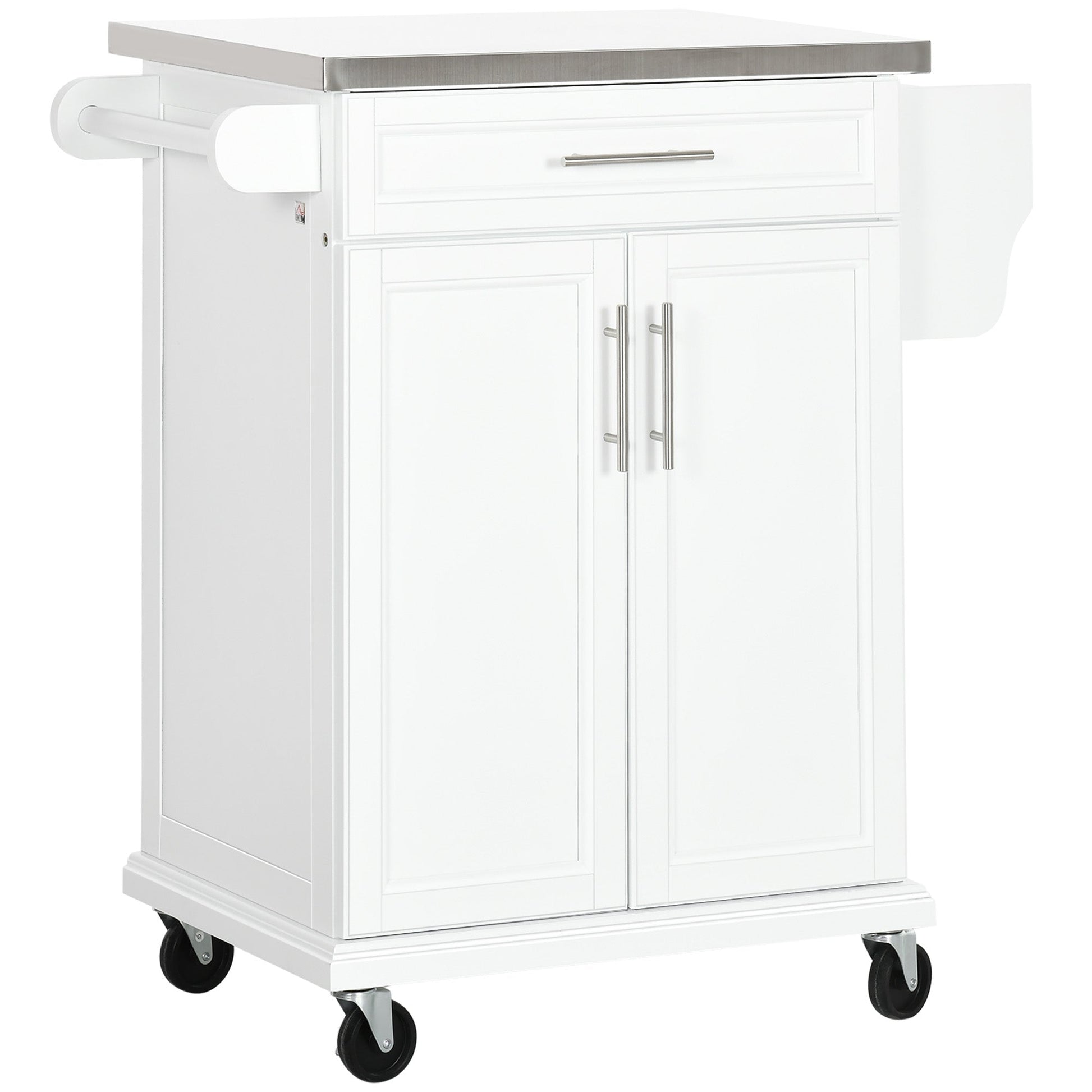 HOMCOM Ilha de Cozinha Móvel Auxiliar de Cozinha Moderno com 4 Rodas Gaveta Barra Suporte para Temperos e Prateleira Ajustável 83,5x45,7x90,5 cm Branco - A minha loja