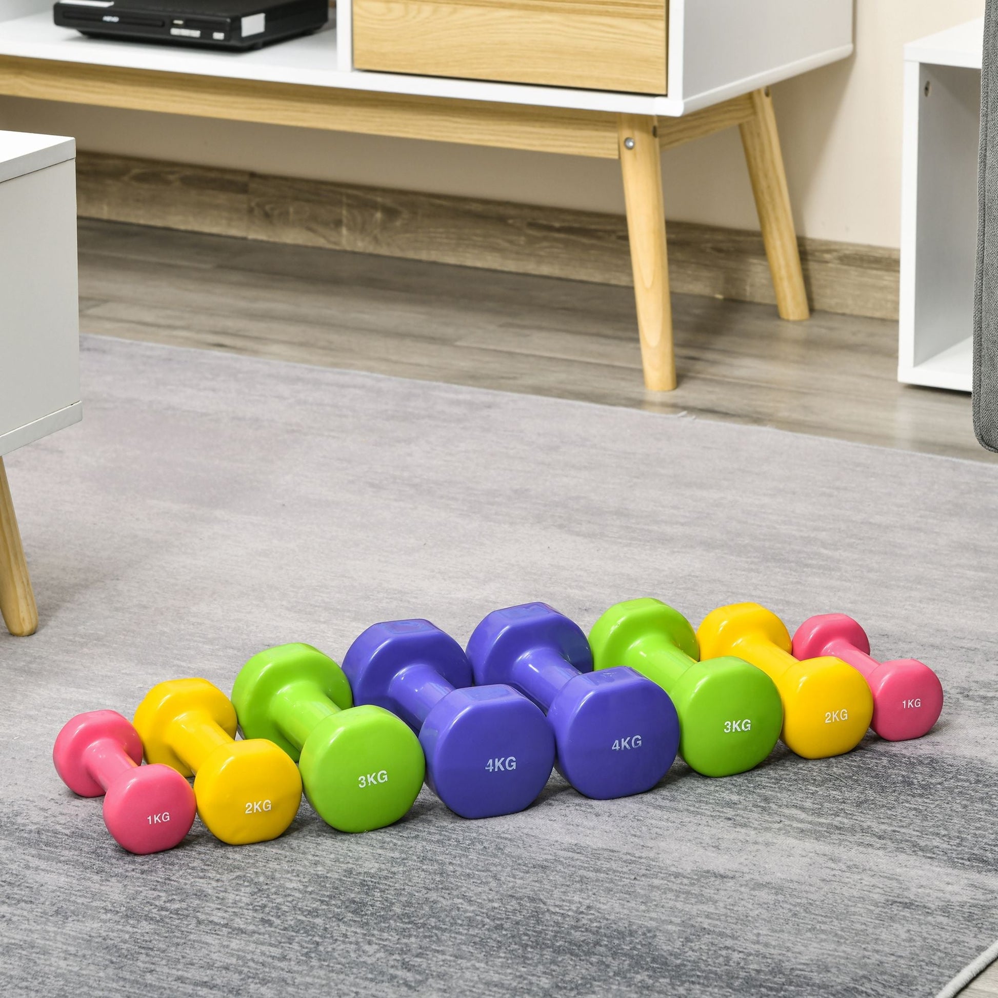 HOMCOM Jogo de 8 Halteres Hexagonais 4 Pares 4kg 3kg 2kg 1kg com Revestimento Pesos para Exercícios em Casa Academia Aço Multicolor - A minha loja