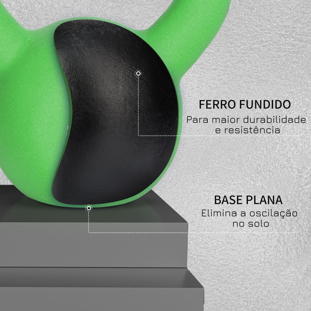 HOMCOM Kettlebell de 12kg de Ferro Fundido Haltere Kettlebell com Revestimento de Neoprene para Treinamento de Força Casa Ginásio 20x13x23cm Verde - A minha loja