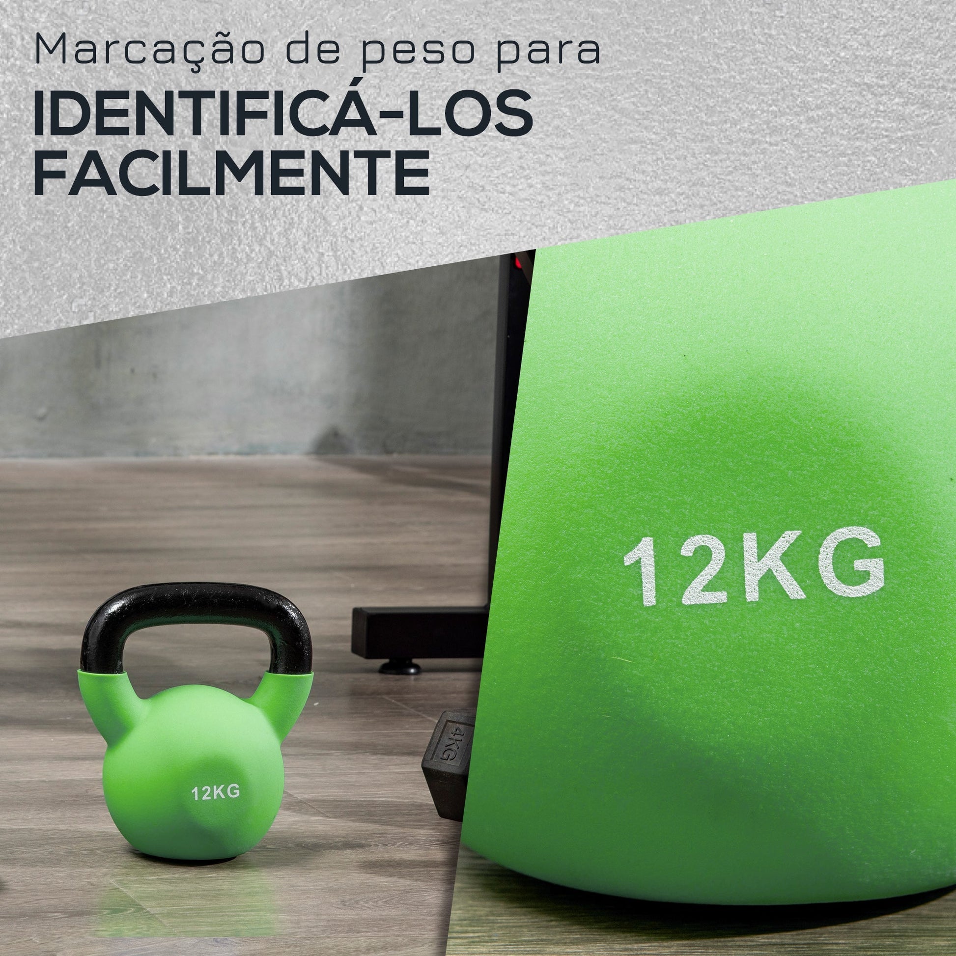 HOMCOM Kettlebell de 12kg de Ferro Fundido Haltere Kettlebell com Revestimento de Neoprene para Treinamento de Força Casa Ginásio 20x13x23cm Verde - A minha loja