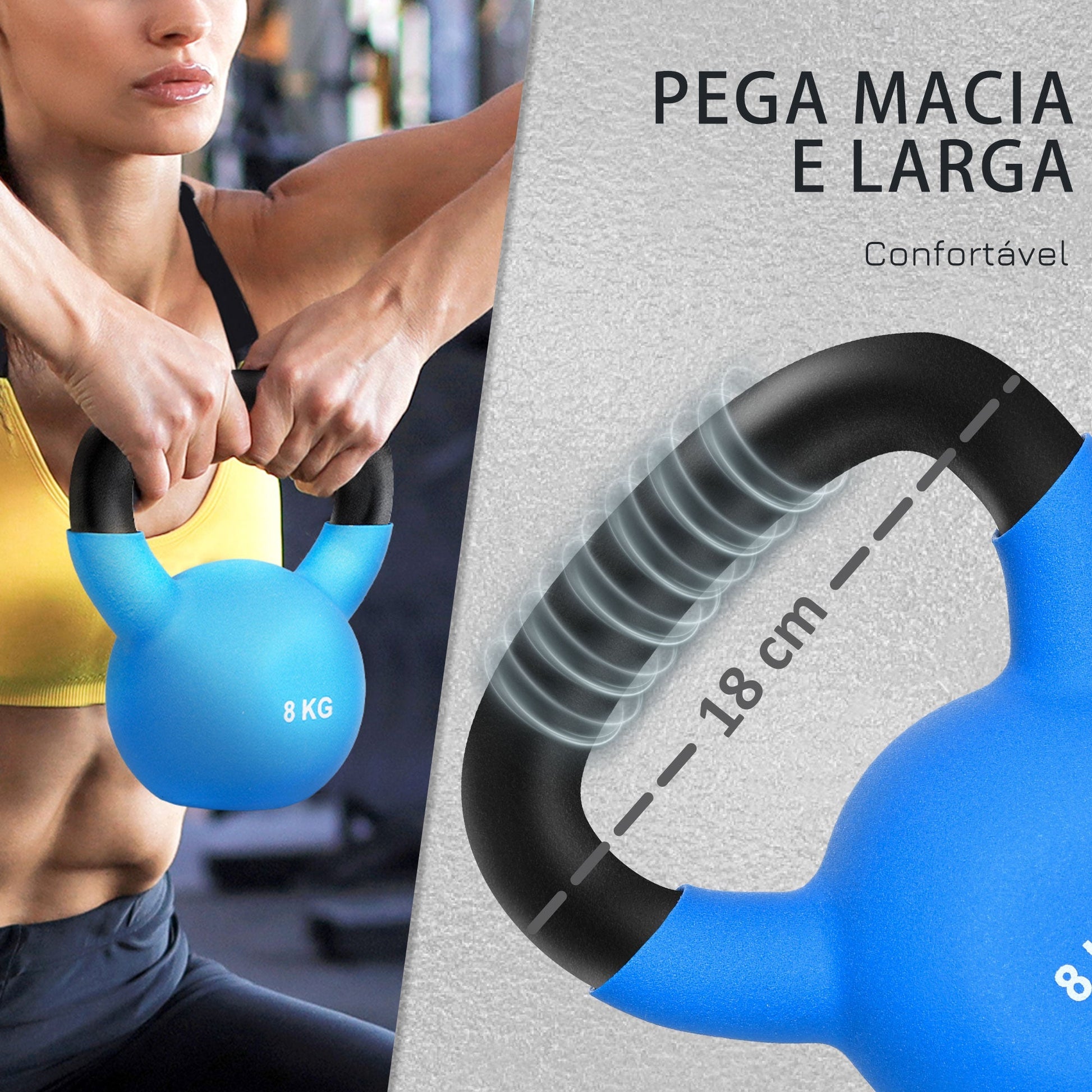HOMCOM Kettlebell de 8kg de Ferro Fundido Haltere Kettlebell com Revestimento de Neoprene para Treinamento de Força Casa Ginásio 18x11x20cm Azul - A minha loja