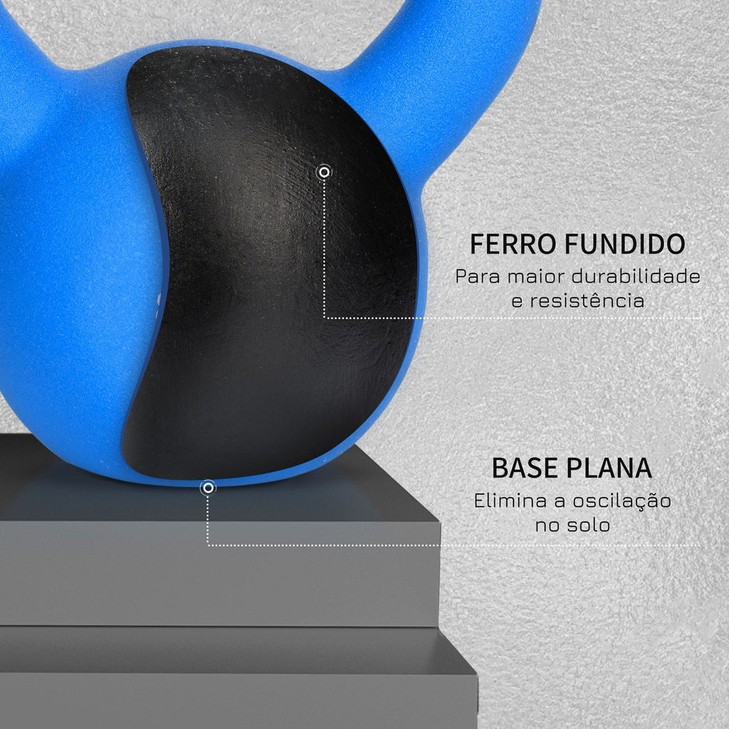 HOMCOM Kettlebell de 8kg de Ferro Fundido Haltere Kettlebell com Revestimento de Neoprene para Treinamento de Força Casa Ginásio 18x11x20cm Azul - A minha loja