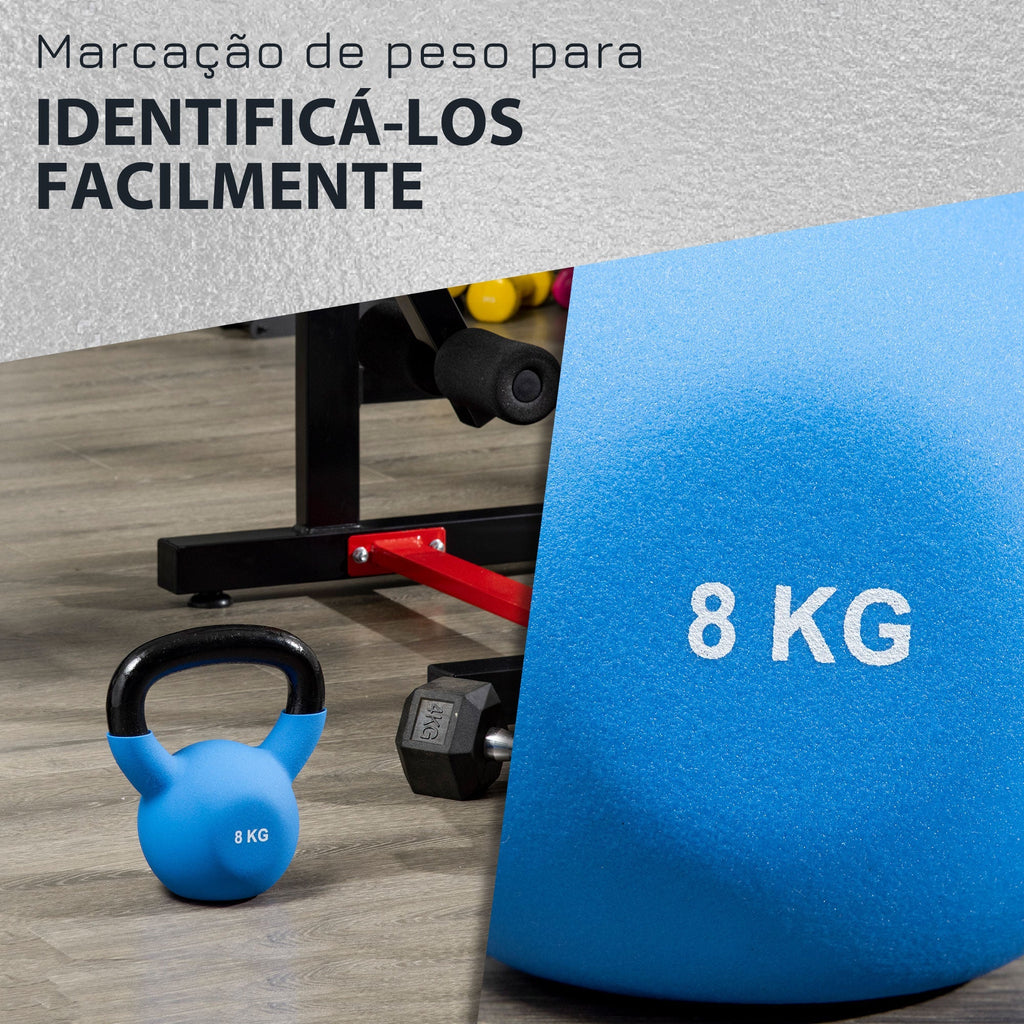 HOMCOM Kettlebell de 8kg de Ferro Fundido Haltere Kettlebell com Revestimento de Neoprene para Treinamento de Força Casa Ginásio 18x11x20cm Azul - A minha loja