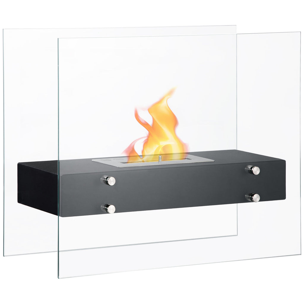HOMCOM Lareira de Bioetanol 7000 BTU Lareira de Bioetanol de Mesa com Tanque de 1,5 L Apaga - chamas em Aço Inoxidável Tempo de Combustão 3H para Interiores 20 - 25 m² 60x26x50 cm Preto - A minha loja