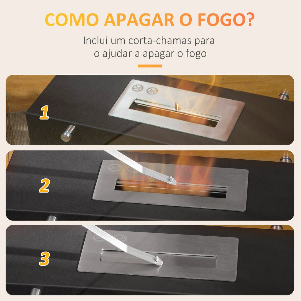 HOMCOM Lareira de Bioetanol 7000 BTU Lareira de Bioetanol de Mesa com Tanque de 1,5 L Apaga - chamas em Aço Inoxidável Tempo de Combustão 3H para Interiores 20 - 25 m² 60x26x50 cm Preto - A minha loja