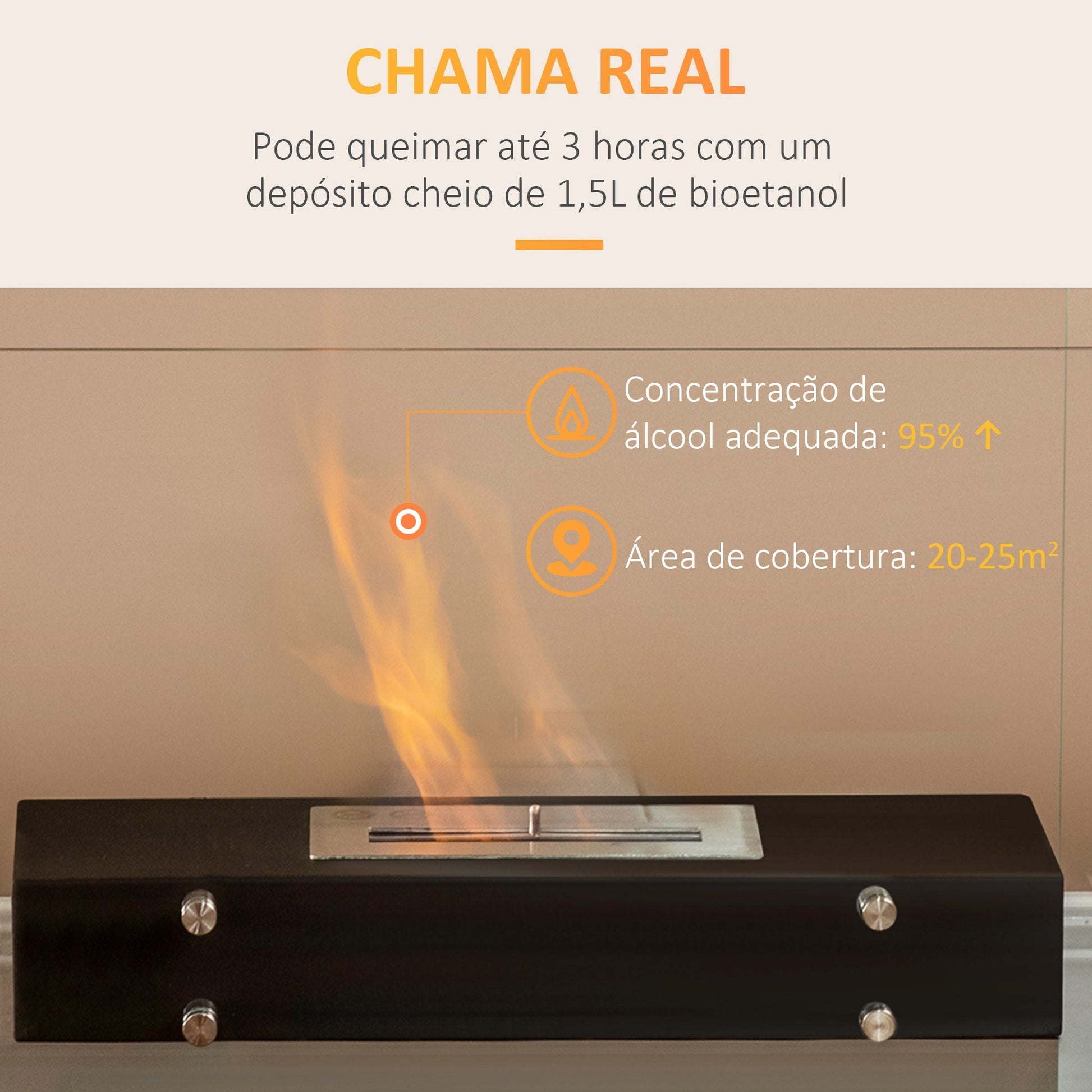 HOMCOM Lareira de Bioetanol 7000 BTU Lareira de Bioetanol de Mesa com Tanque de 1,5 L Apaga - chamas em Aço Inoxidável Tempo de Combustão 3H para Interiores 20 - 25 m² 60x26x50 cm Preto - A minha loja