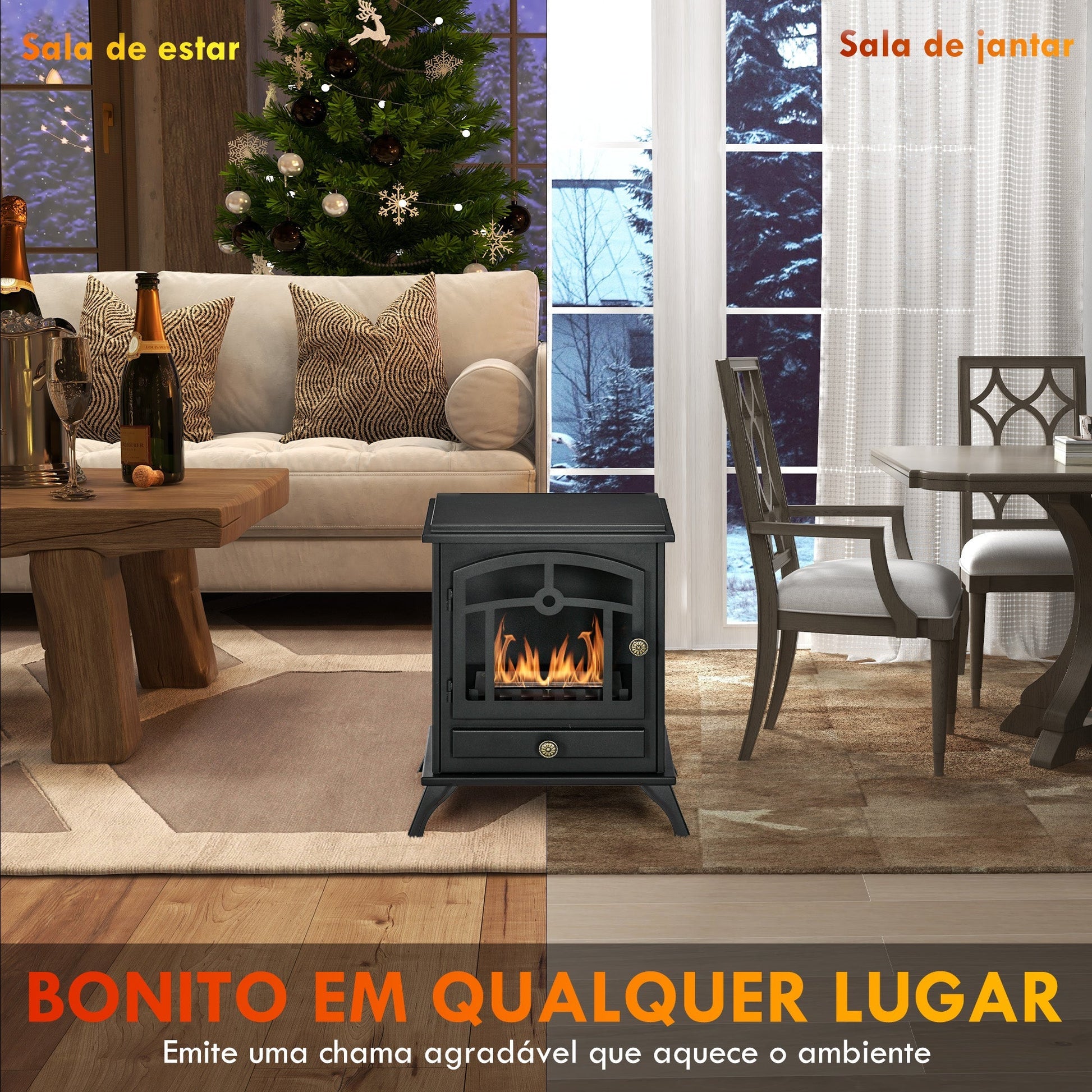 HOMCOM Lareira de Bioetanol Lareira de Bioetanol de Pé com Depósito de 1,2L Apagador de Chamas de Aço Inoxidável Tempo de Combustão 3H para Interiores 20 - 25 m² 45x28x54 cm Preto - A minha loja