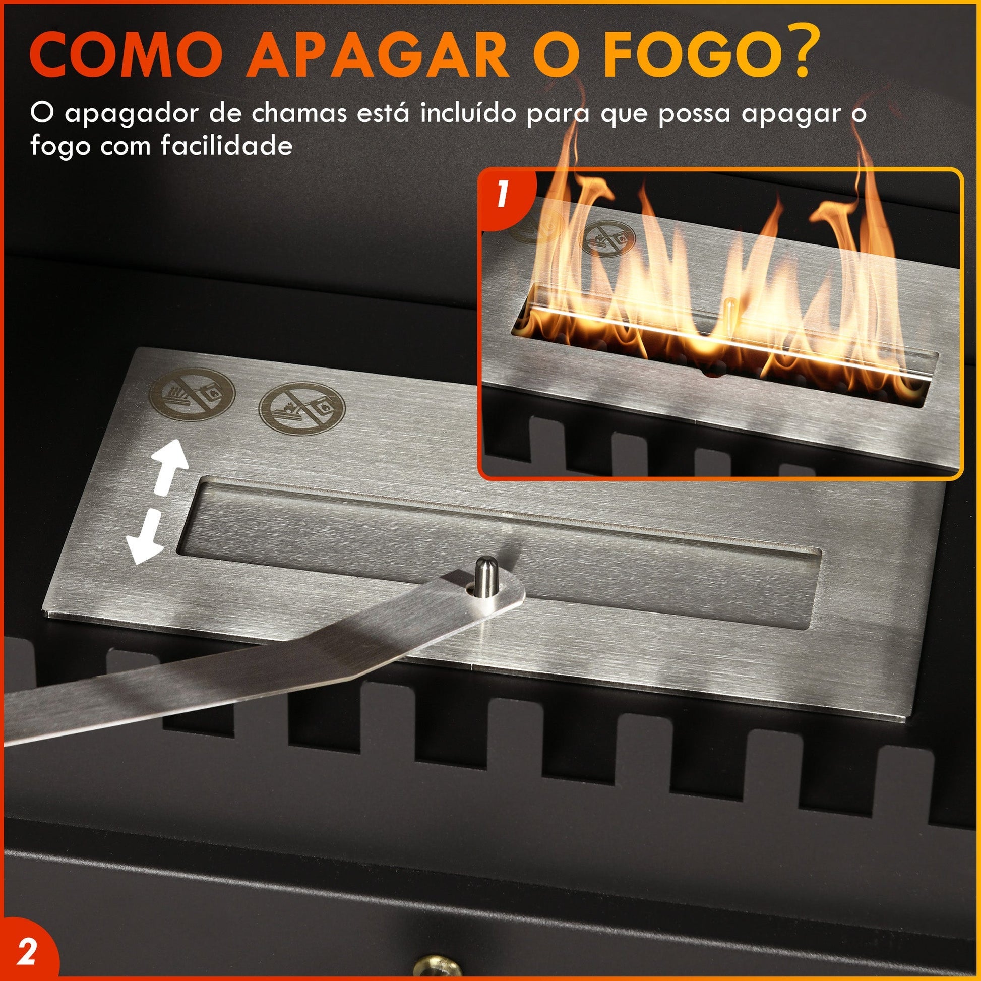 HOMCOM Lareira de Bioetanol Lareira de Bioetanol de Pé com Depósito de 1,2L Apagador de Chamas de Aço Inoxidável Tempo de Combustão 3H para Interiores 20 - 25 m² 45x28x54 cm Preto - A minha loja