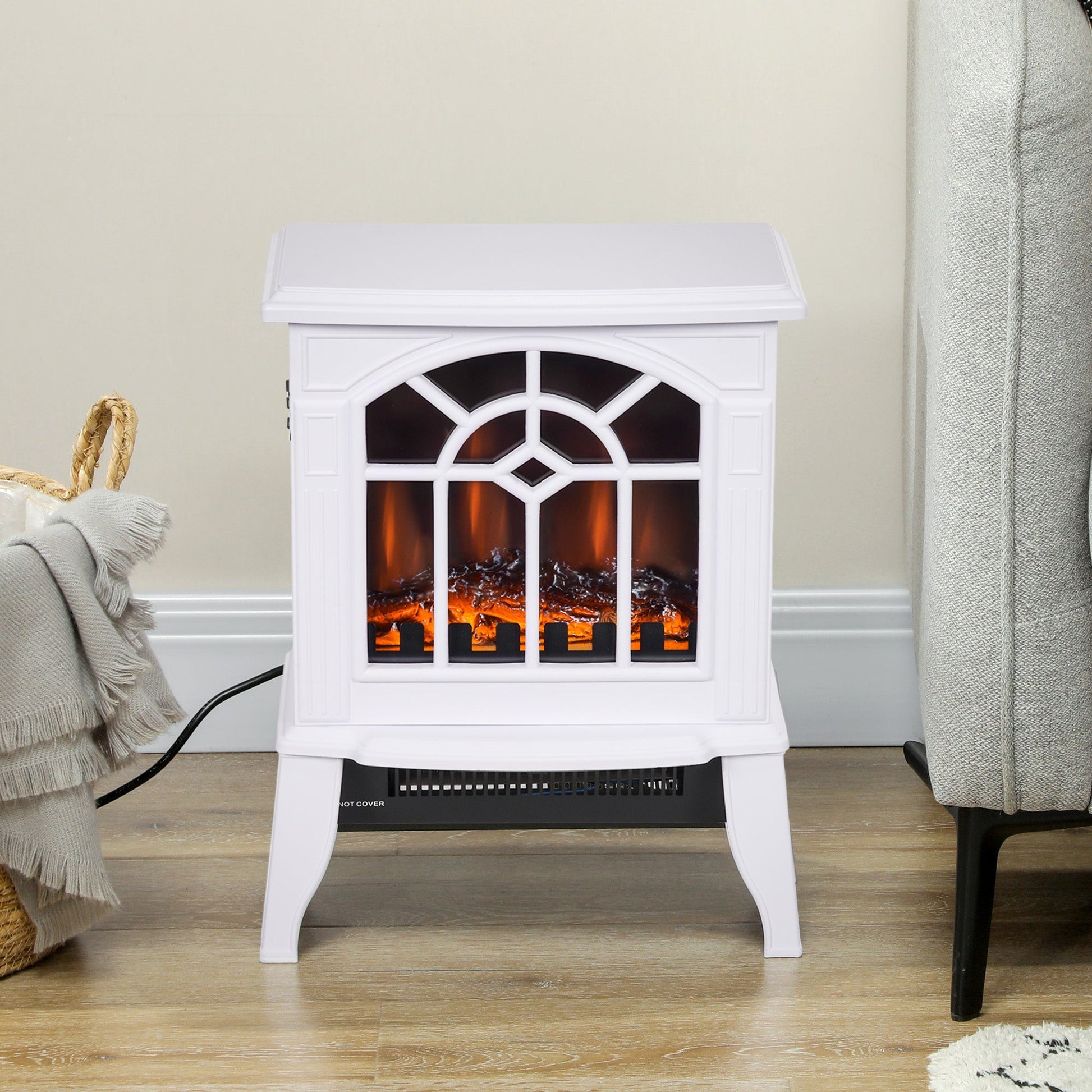 HOMCOM Lareira Elétrica Portátil 1000/2000W com Simulação de Chama Realista Termostato para Salas de até 20m² 36,5x24x46 cm Branco - A minha loja