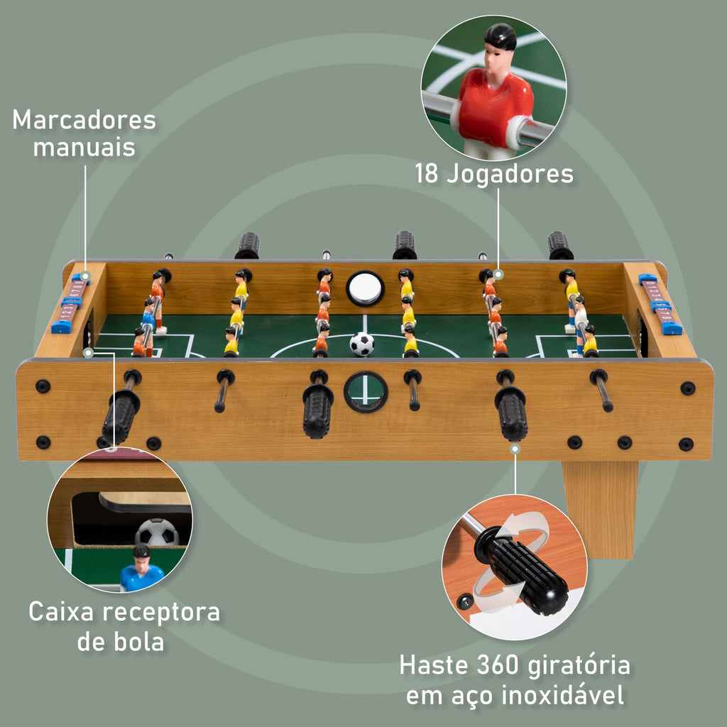 HOMCOM Matraquilho de Mesa para Crianças acima de 6 Anos Jogo de Mesa de Futbol de Madeira com 2 Bolas 6 Varas 2 Marcadores de Pontos 18 Jogadores 69x36,5x22cm Madeira - A minha loja