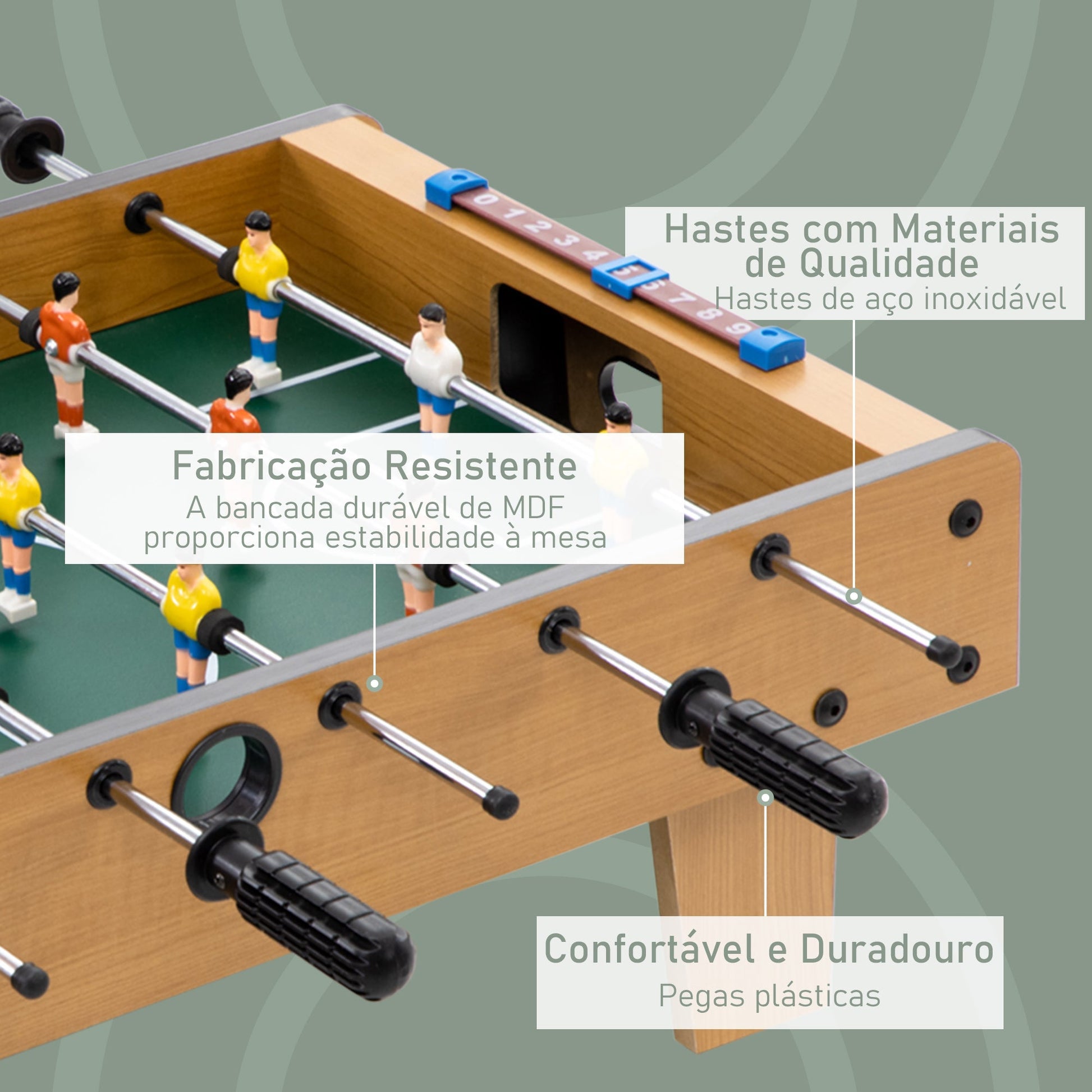 HOMCOM Matraquilho de Mesa para Crianças acima de 6 Anos Jogo de Mesa de Futbol de Madeira com 2 Bolas 6 Varas 2 Marcadores de Pontos 18 Jogadores 69x36,5x22cm Madeira - A minha loja