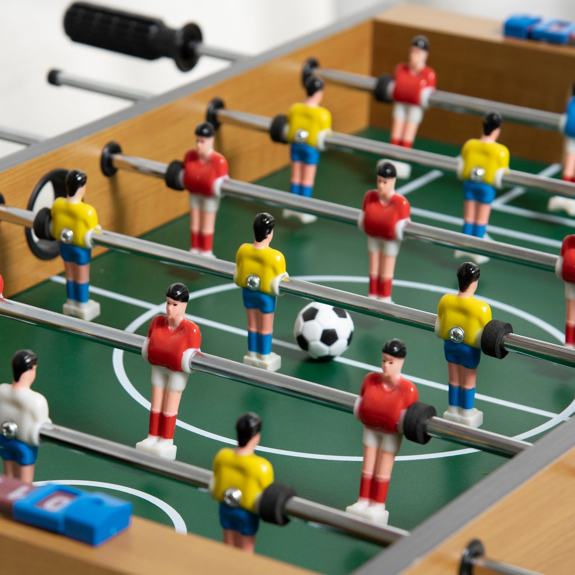 HOMCOM Matraquilho de Mesa para Crianças acima de 6 Anos Jogo de Mesa de Futbol de Madeira com 2 Bolas 6 Varas 2 Marcadores de Pontos 18 Jogadores 69x36,5x22cm Madeira - A minha loja