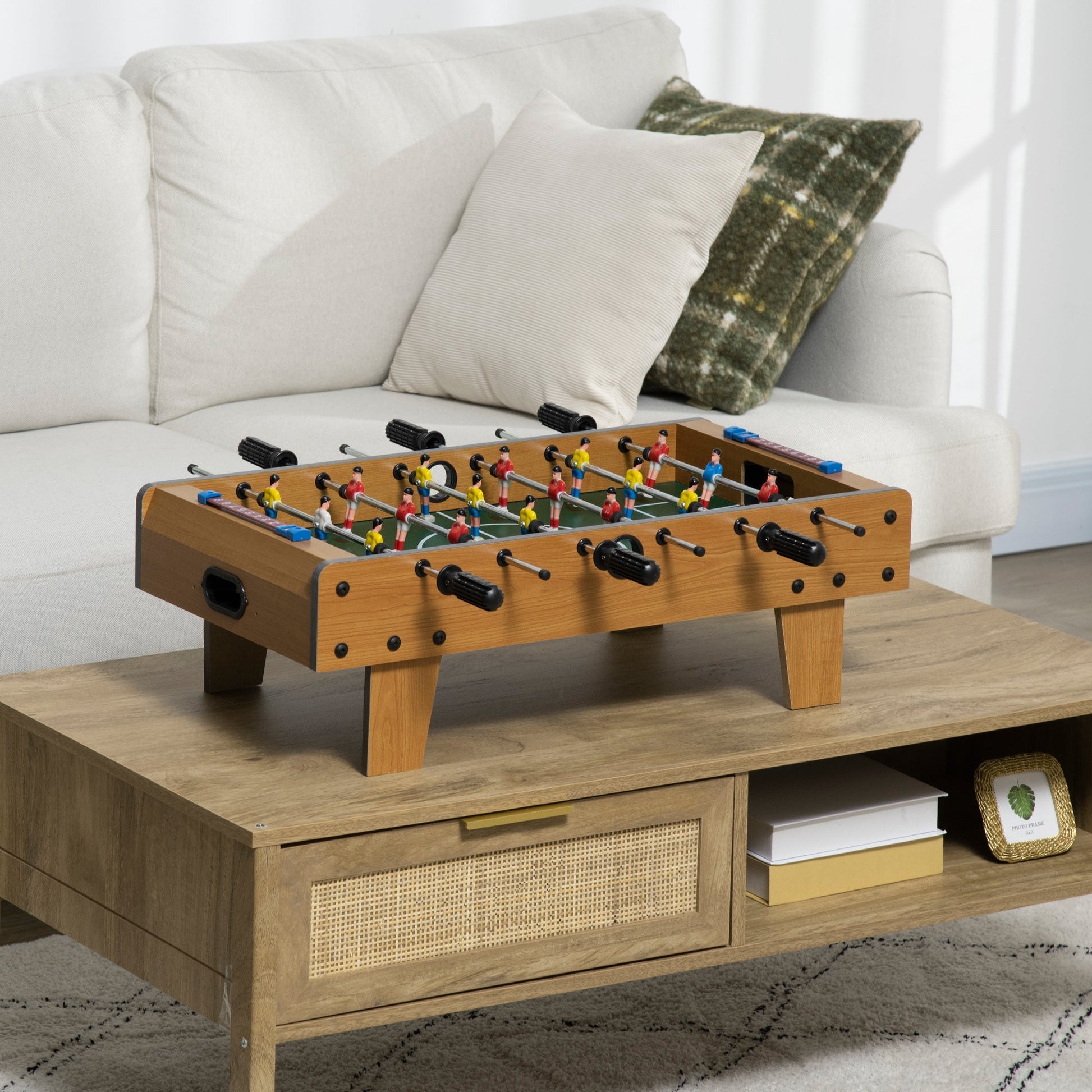 HOMCOM Matraquilho de Mesa para Crianças acima de 6 Anos Jogo de Mesa de Futbol de Madeira com 2 Bolas 6 Varas 2 Marcadores de Pontos 18 Jogadores 69x36,5x22cm Madeira - A minha loja