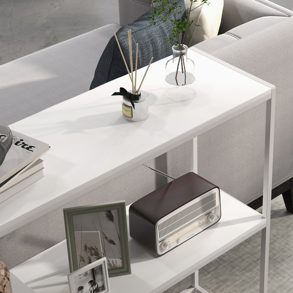 HOMCOM Mesa Consola de Entrada Mesa de Entrada com Estante Aberto e Estrutura de Aço Anti - tombo para Sala Corredor 100x30x87 cm Branco - A minha loja