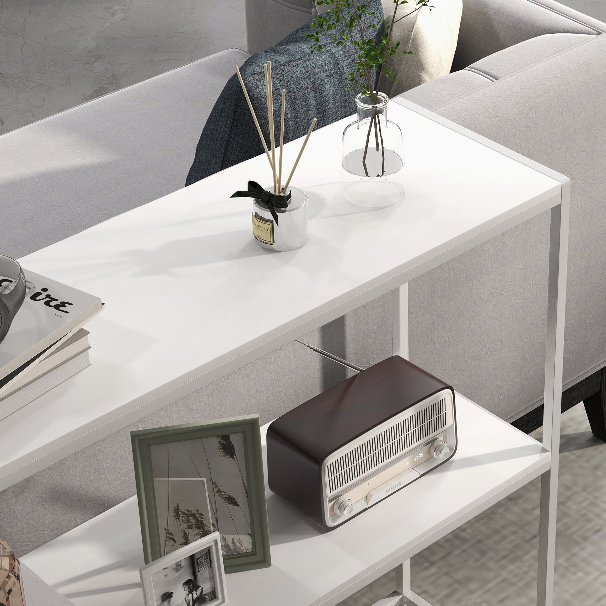 HOMCOM Mesa Consola de Entrada Mesa de Entrada com Estante Aberto e Estrutura de Aço Anti - tombo para Sala Corredor 100x30x87 cm Branco - A minha loja