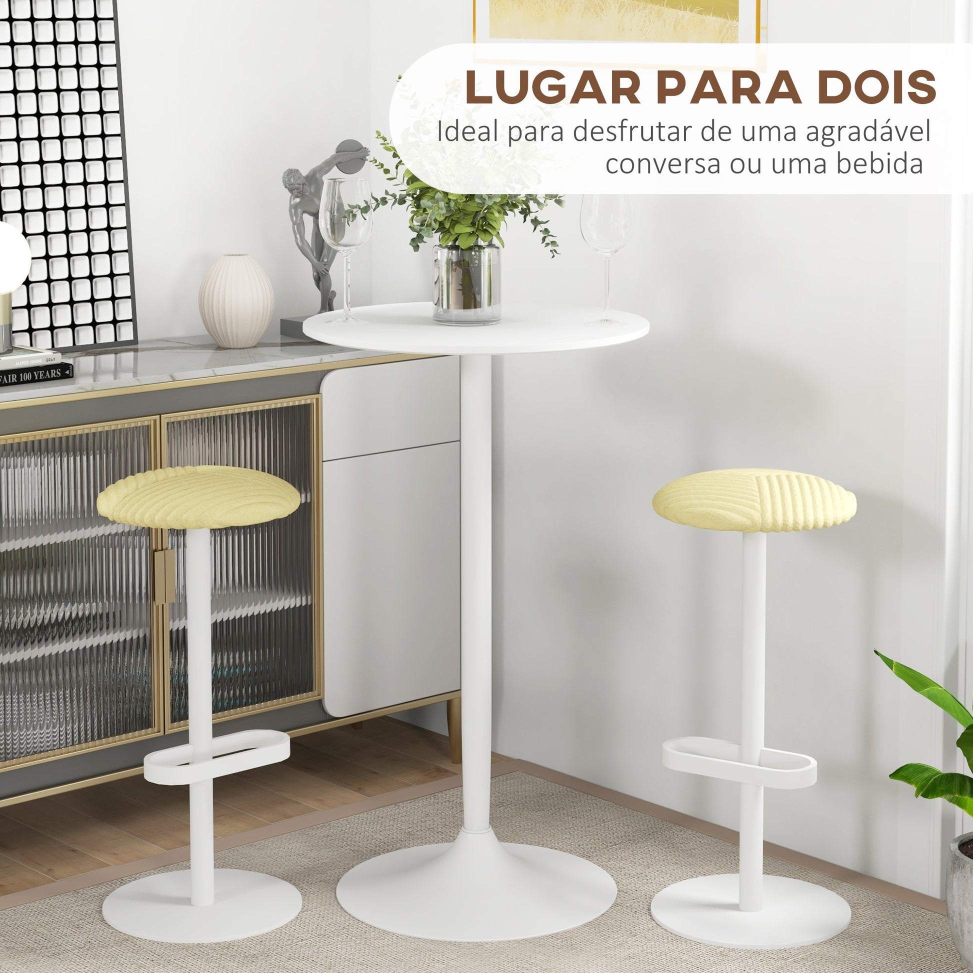 HOMCOM Mesa de Bar Redonda Mesa Alta de Cozinha Moderna com Bancada Pintada e Estrutura de Aço para 2 Pessoas para Casa Sala de Jantar Ø60x102 cm Branco - A minha loja
