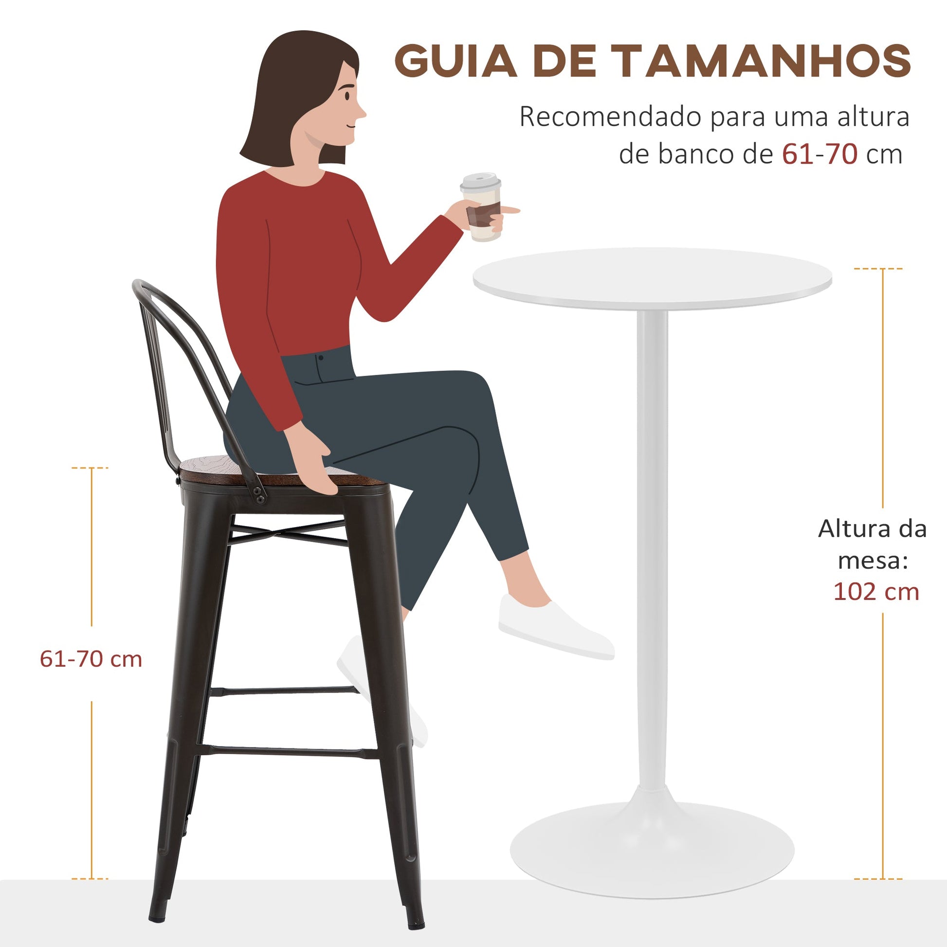 HOMCOM Mesa de Bar Redonda Mesa Alta de Cozinha Moderna com Bancada Pintada e Estrutura de Aço para 2 Pessoas para Casa Sala de Jantar Ø60x102 cm Branco - A minha loja