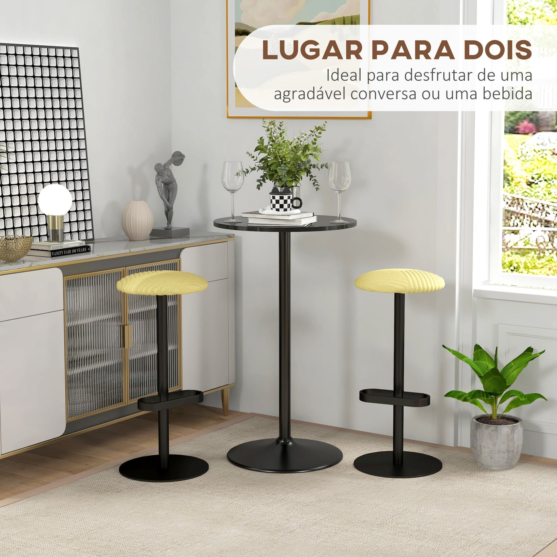 HOMCOM Mesa de Bar Redonda Mesa Alta de Cozinha Moderna com Bancada Pintada e Estrutura de Aço para 2 Pessoas para Casa Sala de Jantar Ø60x102 cm Preto - A minha loja