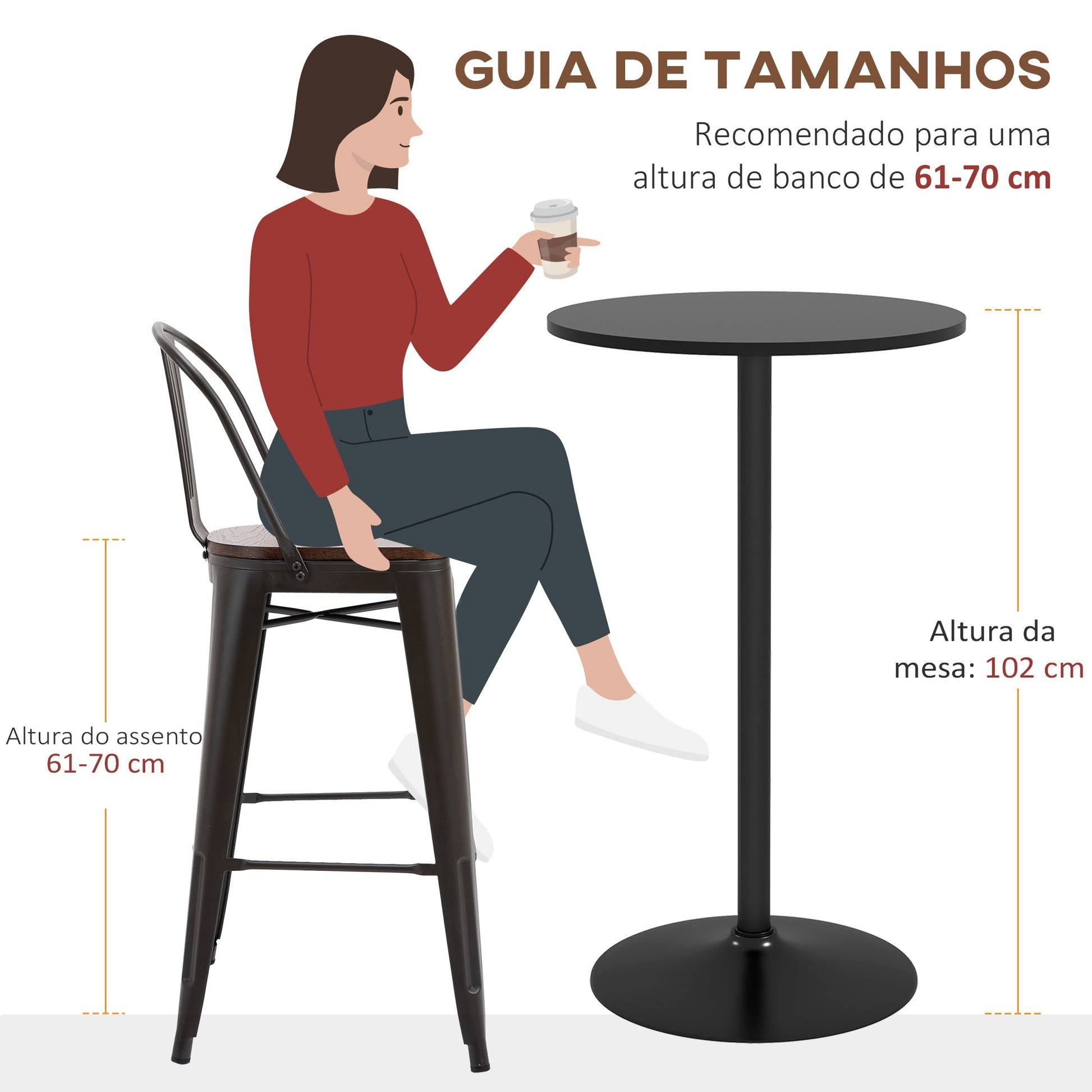 HOMCOM Mesa de Bar Redonda Mesa Alta de Cozinha Moderna com Bancada Pintada e Estrutura de Aço para 2 Pessoas para Casa Sala de Jantar Ø60x102 cm Preto - A minha loja